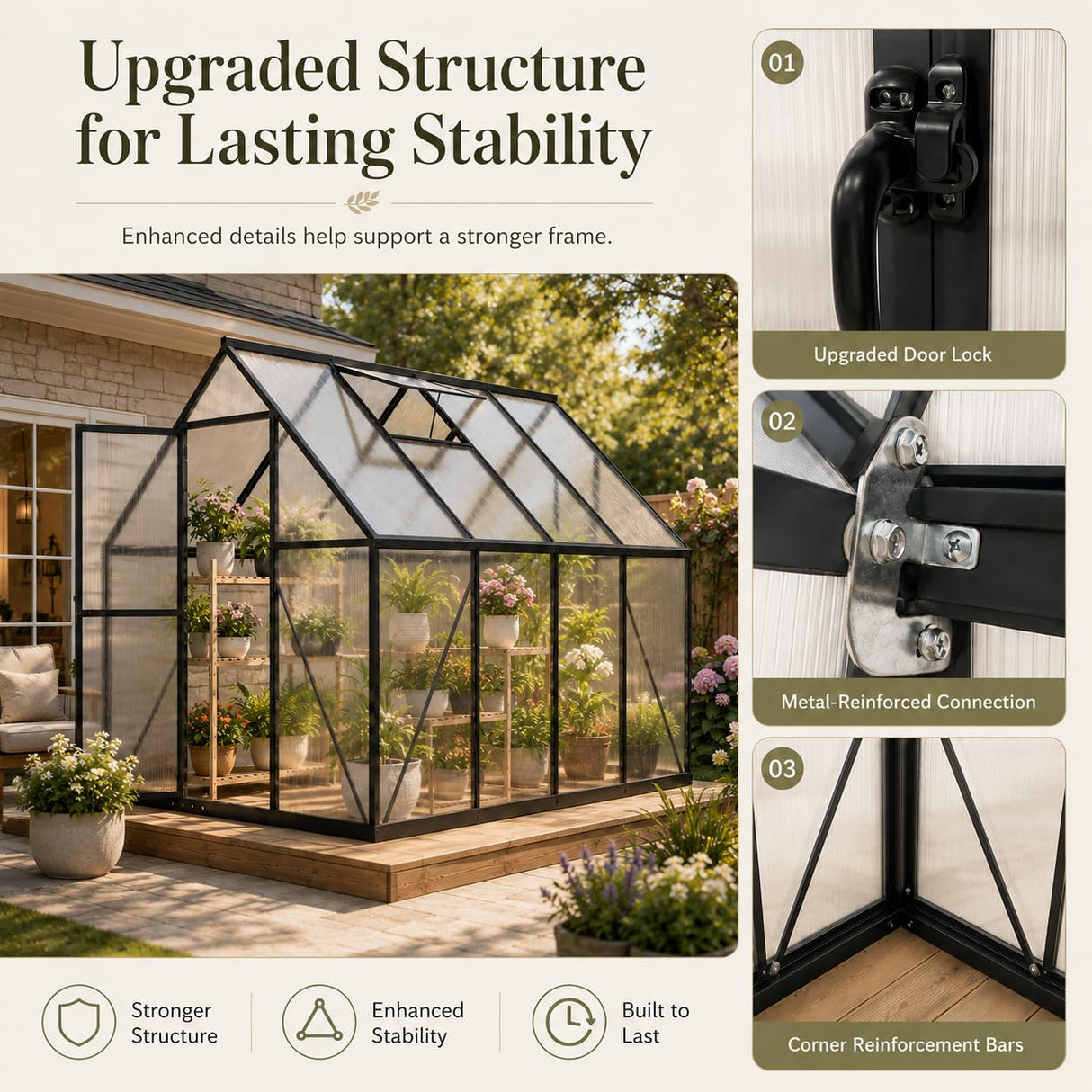 HOOYEAH 6x8 FT Polycarbonate Greenhouse, Walk-in Greenhouses for Outdoors, Aluminum Frame Plant Green House with Locking Door & Roof Vent, Heavy Duty Winter Green House Kit for Outside Backyard