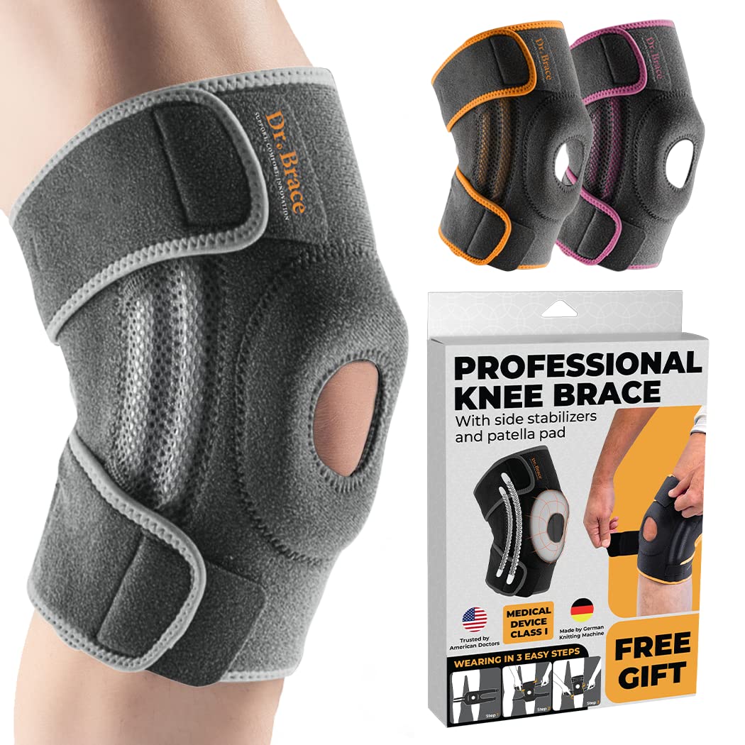 DR. BRACE ELITE Knee Brace with Side Stabilizers & Patella Gel Pads for Maximum Knee Pain Support and fast recovery for men and women-Please Check How To Size Video (Moon, Large)