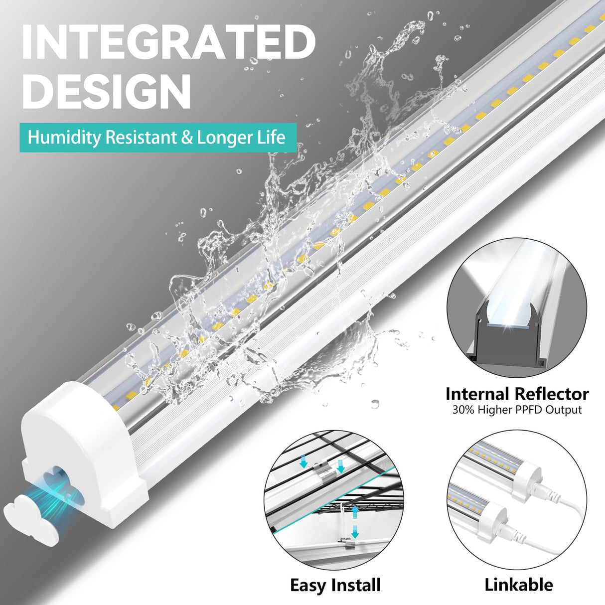 JESLED Plant Grow Lights, 4FT 5000K Full Spectrum Daylight White, 96W(2 X 48W,600W Equivalent), Linkable Grow Light Strips for Indoor Plants, Seed Starting, Greenhouse, Growing Shelf, 2-Pack