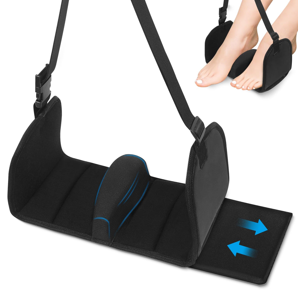 Airplane Foot Hammock, Foot Hammock for Travel Accessories with Ergonomic Removable Foot Divider Design, Airplane Foot Rest, Premium Comfortable Memory Foam & Hardboard for No Feet Clashing