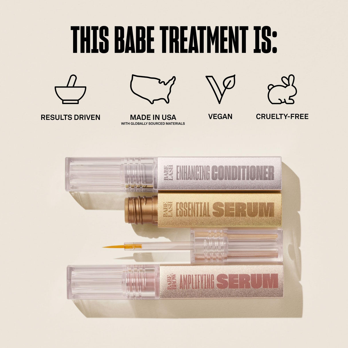 Babe Original Triple Threat Mini Set, Includes Babe Lash Essential Serum & Enhancing Conditioner + Babe Brow Amplifying Serum, 1 mL, 3 Pack