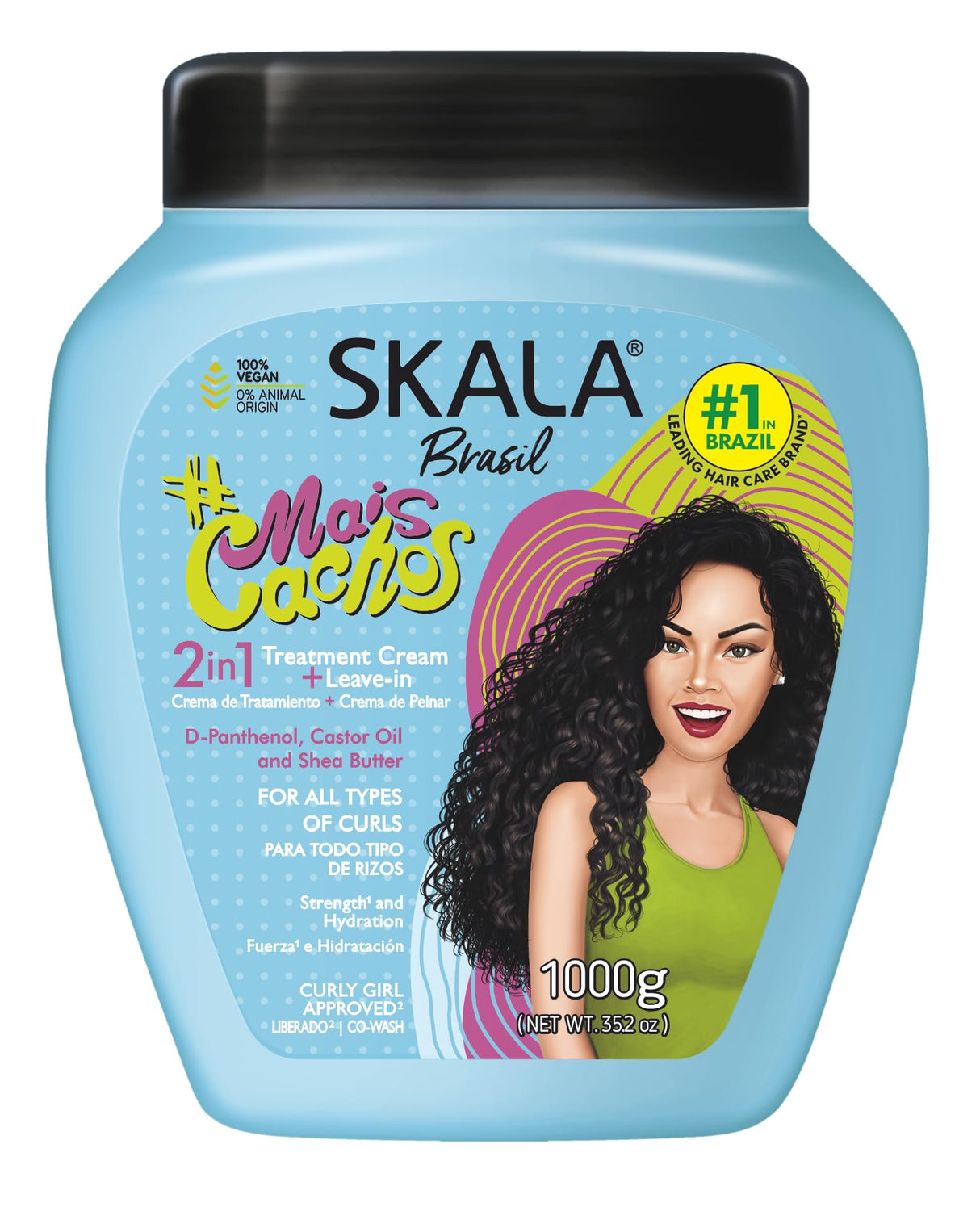 SKALA Hair Type 3ABC Mais Cachos - More Curls Eliminate Anti Frizz, For Curly Hair 2 in 1 Conditioning Treatment Cream and Cream To Comb - 35.2Oz