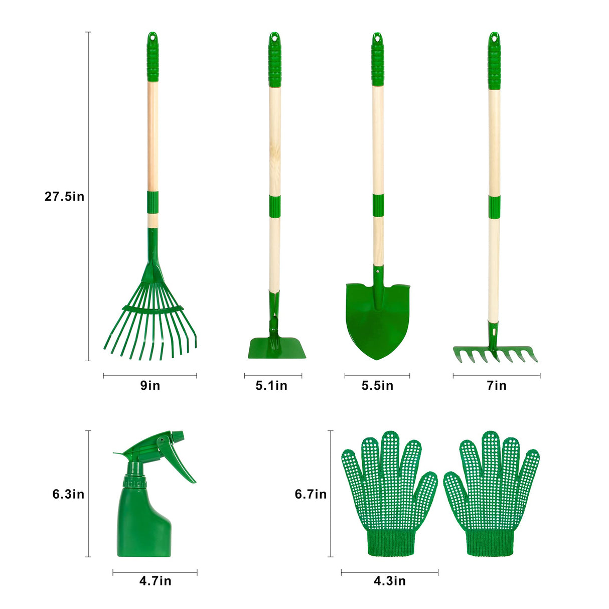 Duckura Kids Gardening Tools Set - 7pcs Garden Tool for Kids with Shovel, Rake, Hoe, Leaf Rake, Outdoor Summer Yard Lawn Digging Weed Toys, Christmas Birthday Gifts for Boys Girls Age 3 4 5 Years Old