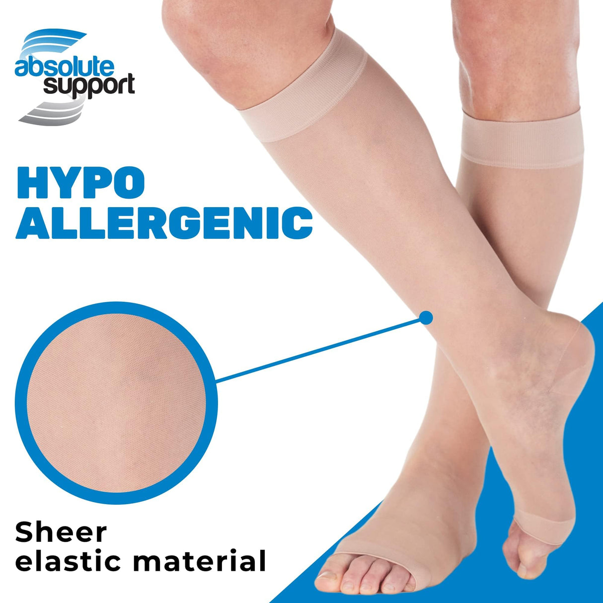 Made in USA - Wide Calves Womens Compression Stockings for Circulation 15-20mmHg - Toeless Compression Knee High Support Socks for Travel, Nursing, Sports, Athletic - Nude, 2X-Large - A111NU5