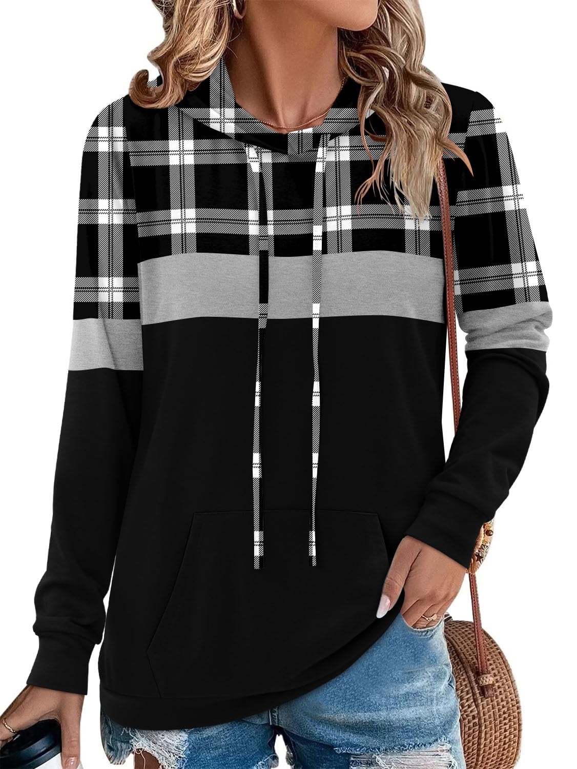 Angerella Buffalo Plaid Pullover Hoodie for Women Christmas Long Sleeve Shirts Sweatshirt Casual Fall Tops Tunics XL