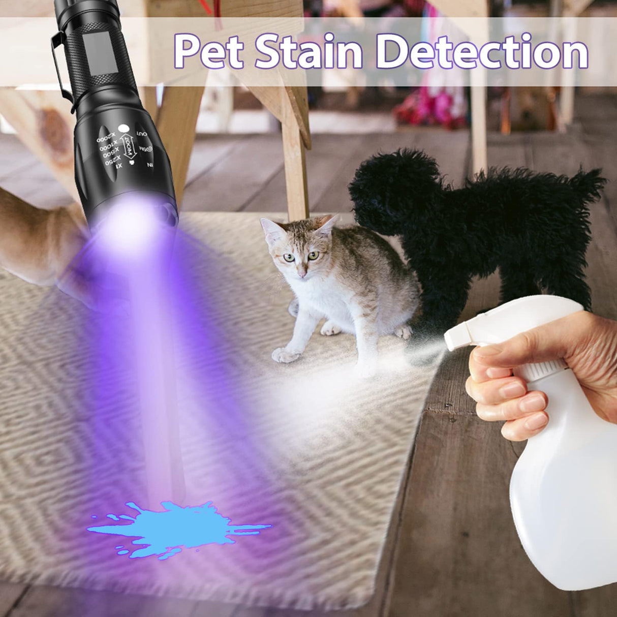 MOWETOO UV Flashlight, Portable Blacklight Flashlight, LED Torch with White and Ultraviolet Light Combo, Black Light Pet Urine Detector for Dog Cat Pee, ID Check, AC Leak, Bed Bug, Rocks, Resin (2)