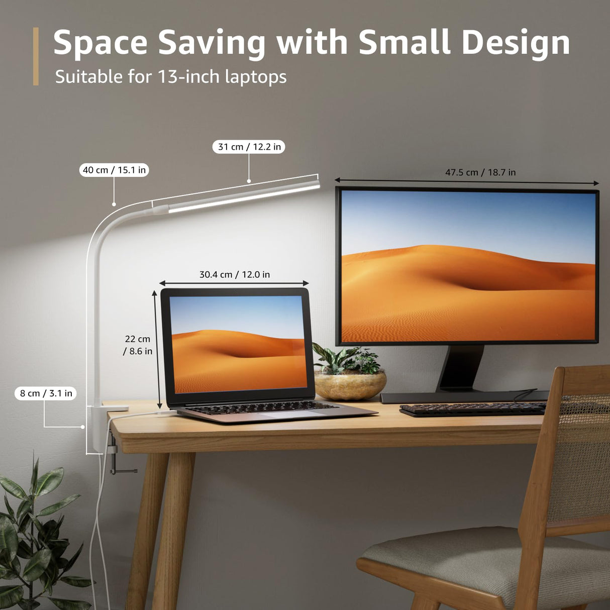 Lepro Small Desk Lamp with Clamp, LED Reading Lamps with 450LM, 3 Color Modes 10 Brightness, Dimmable USB Clip on Desk Light with Gooseneck Swing Arm for Nail, Home Office and Dorm (White)