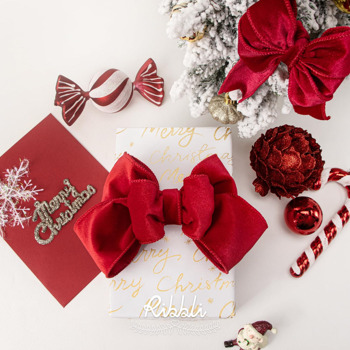 Ribbli Red Velvet Wired Ribbon 2.5 Inch Velvet with Satin Christmas Ribbon for Gift Wrapping Christmas Tree Decoration Crafts Wreaths Supplies-Continuous 10 Yards