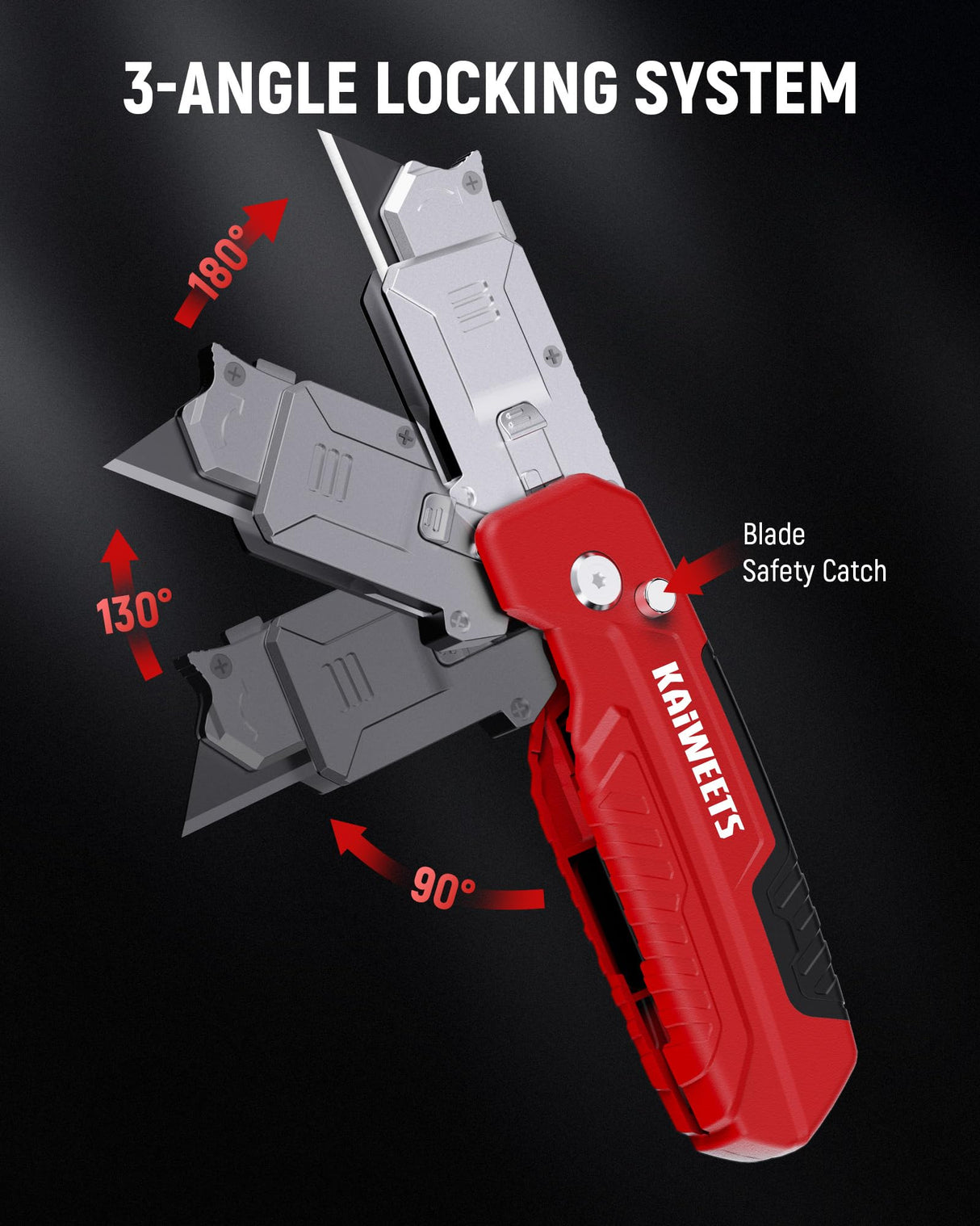 KAIWEETS Utility Knife Scraper, 2-in-1 Folding Box Cutter with Blade Storage, Heavy Duty Zinc Alloy Body, Retractable Design, 12pcs SK2 Black Blades replacement, EDC Tool for Home, Office, DIY– Red