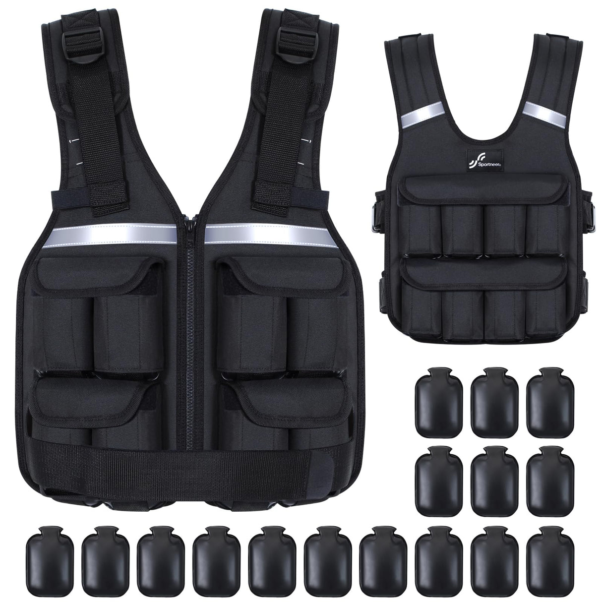 Weighted Vest for Men Women: Sportneer 2lb - 42lbs Adjustable Weighted Vest Men with Reflective Stripe Weight Vest Running Vest for Women Gym Home Workout Fitness Exercise Strength Training