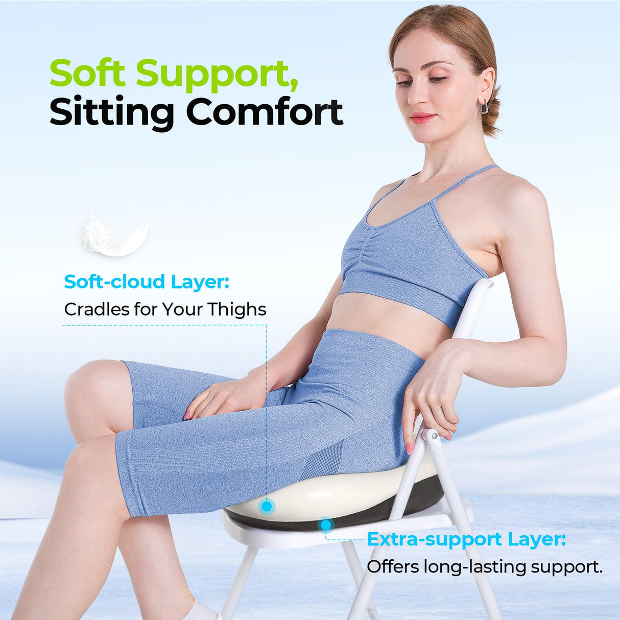 AUVON Multi-Layer Gel Cushion for Ideal Support & Softness, Cooling Memory Foam Cushion for Hemorrhoid, Sciatica & Tailbone Pain Relief, Anti-Slip Back Seat Pillow, FSA HSA Eligible