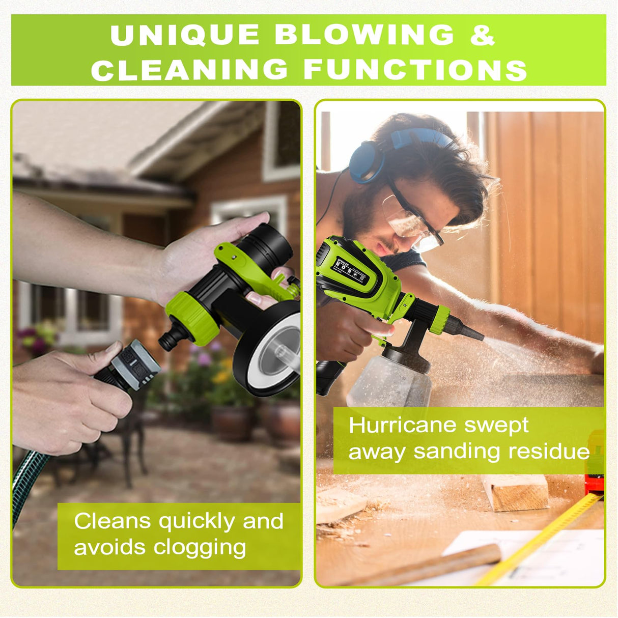 VONFORN Paint Sprayer, HVLP Spray Gun with Cleaning & Blowing Joints, 4 Nozzles and 3 Patterns, Easy to Clean, for Furniture, Cabinets, Fence, Walls, Door, Garden Chairs etc. VF803 VF803 Dark Green
