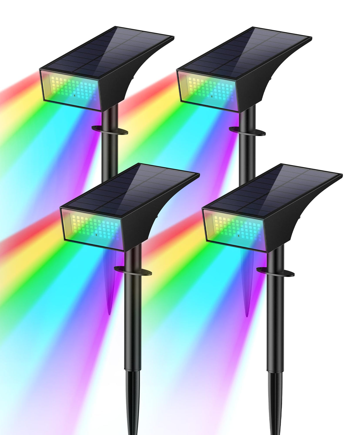 Koicaxy Solar Lights Outdoor Waterproof 4 Pack IP65, 9 Light Modes, Higher Charging Efficiency, Auto On/Off Solar Spotlights for Outside Garden Decor Yard Pathway Patio Holiday Christmas - RGB Light