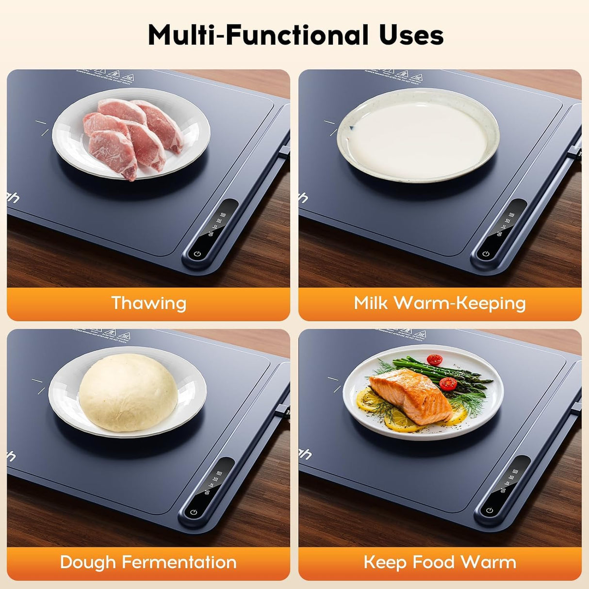 Warming Mat for Food, Voriah Electric Warming Tray with 3 Temp Settings & Auto Shut-Off, Food Warmer with Thick Silicone Surface to Keep Food Warm at Buffet, Parties, and Family Use(Dark Blue)