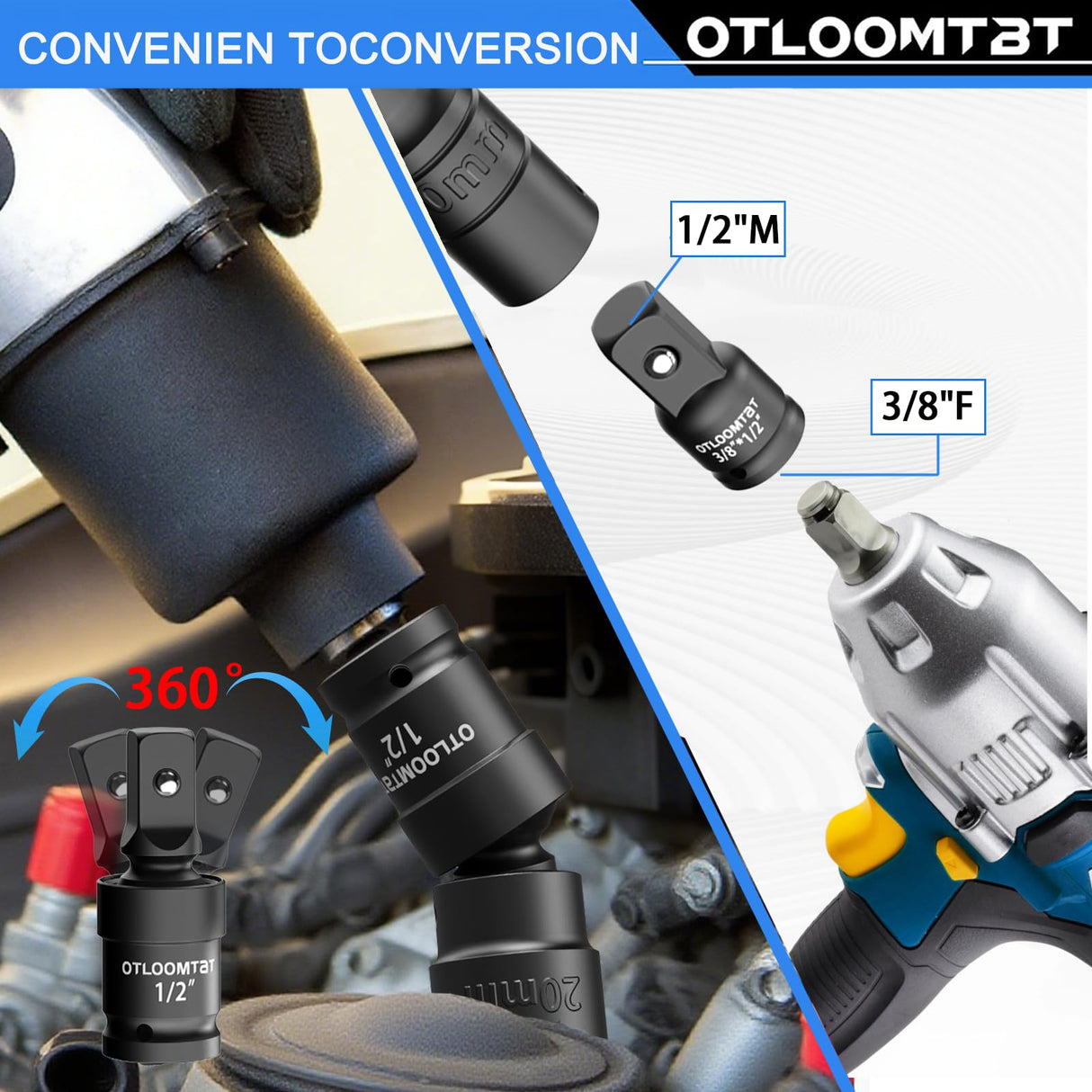 OTLOOMTBT 32PCS 1/2" Drive Impact Socket Set - Heavy Duty Industrial-Grade Deep Sockets, Metric/SAE Full Set with Extension Bar, Cr-V Steel Corrosion-Resistant Coating & Premium Storage Case