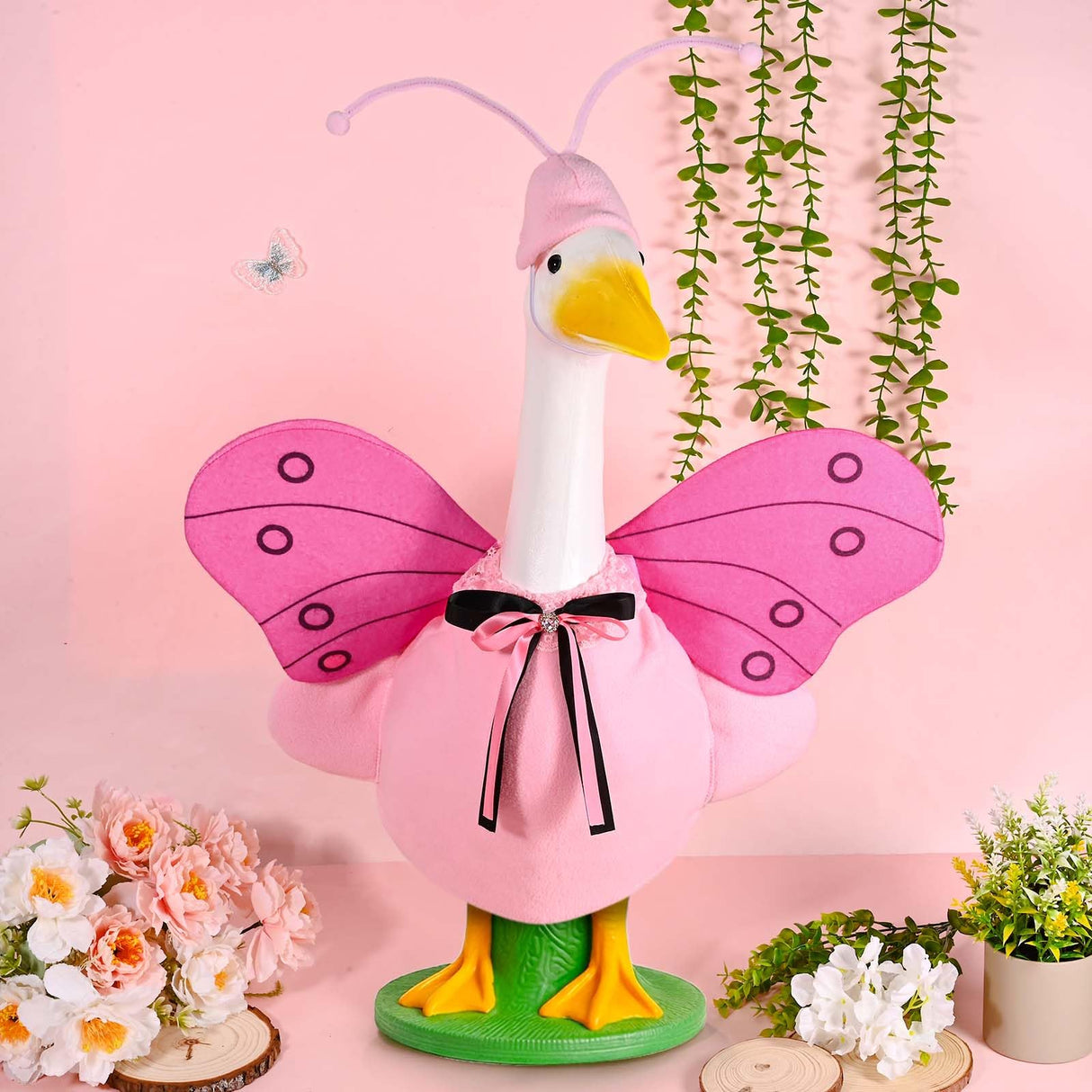 Bolsome Summer Goose Outfit Porch Goose Butterfly Outfit 23 Inch Garden Goose Butterfly Clothes with Wings Antenna Hat for Summer Holiday Outdoor Patio Yard Lawn Art Decor