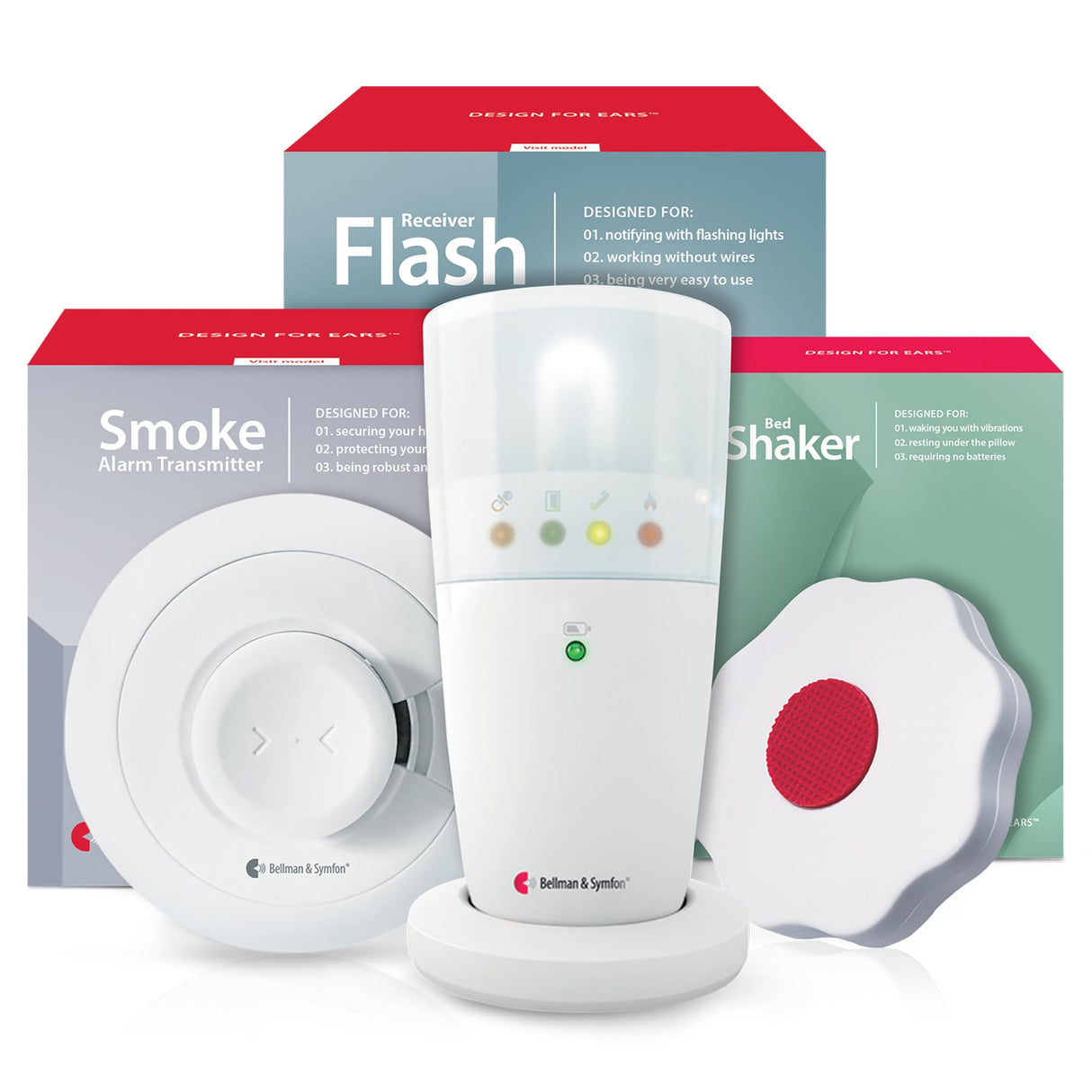 Bellman & Symfon Smoke Alarm Notification System with Flash Receiver and Bed Shaker - Flashing Light and Vibrations Alerts β Ideal for Deaf, Hard of Hearing, Heavy Sleepers
