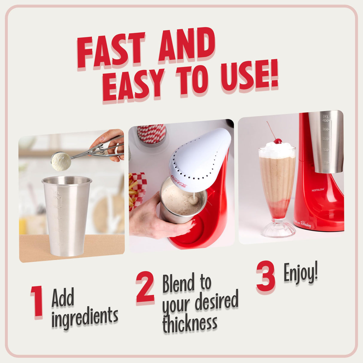 Nostalgia Two-Speed Electric Coca-Cola Limited Edition Milkshake Maker and Drink Mixer, Includes 16-Ounce Stainless Steel Mixing Cup and Rod, Red