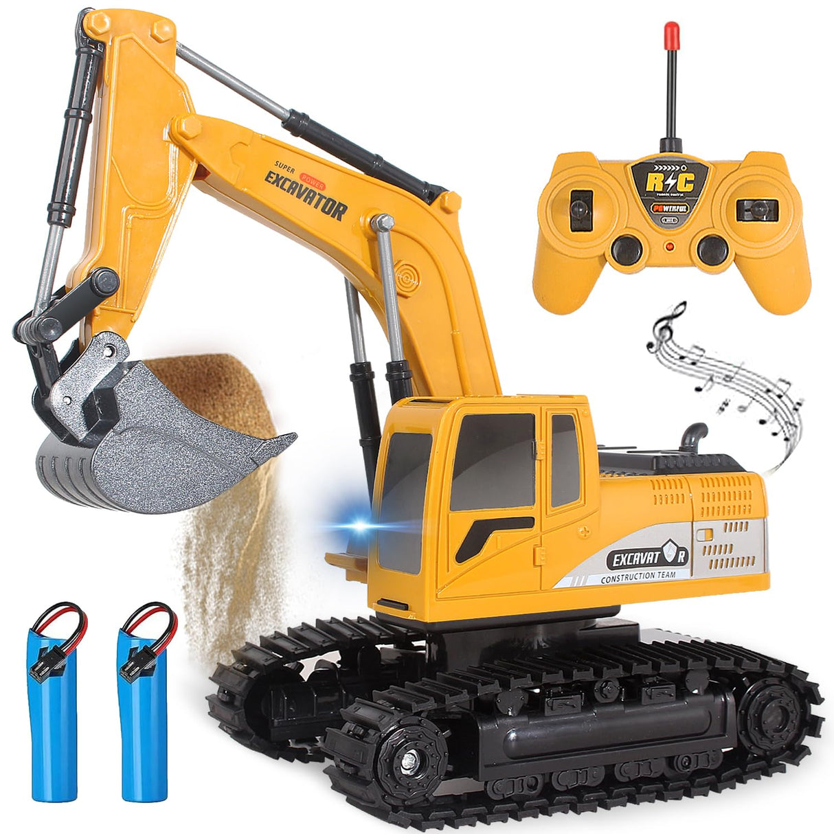 Jiakora Remote Control Excavator Toys for Boys, RC Excavator Toy for Boys 3 4 5 6 7 8 Year Old Kids Christmas Birthday Gift,RC Digger Truck Construction Vehicles with Metal Shovel & Light