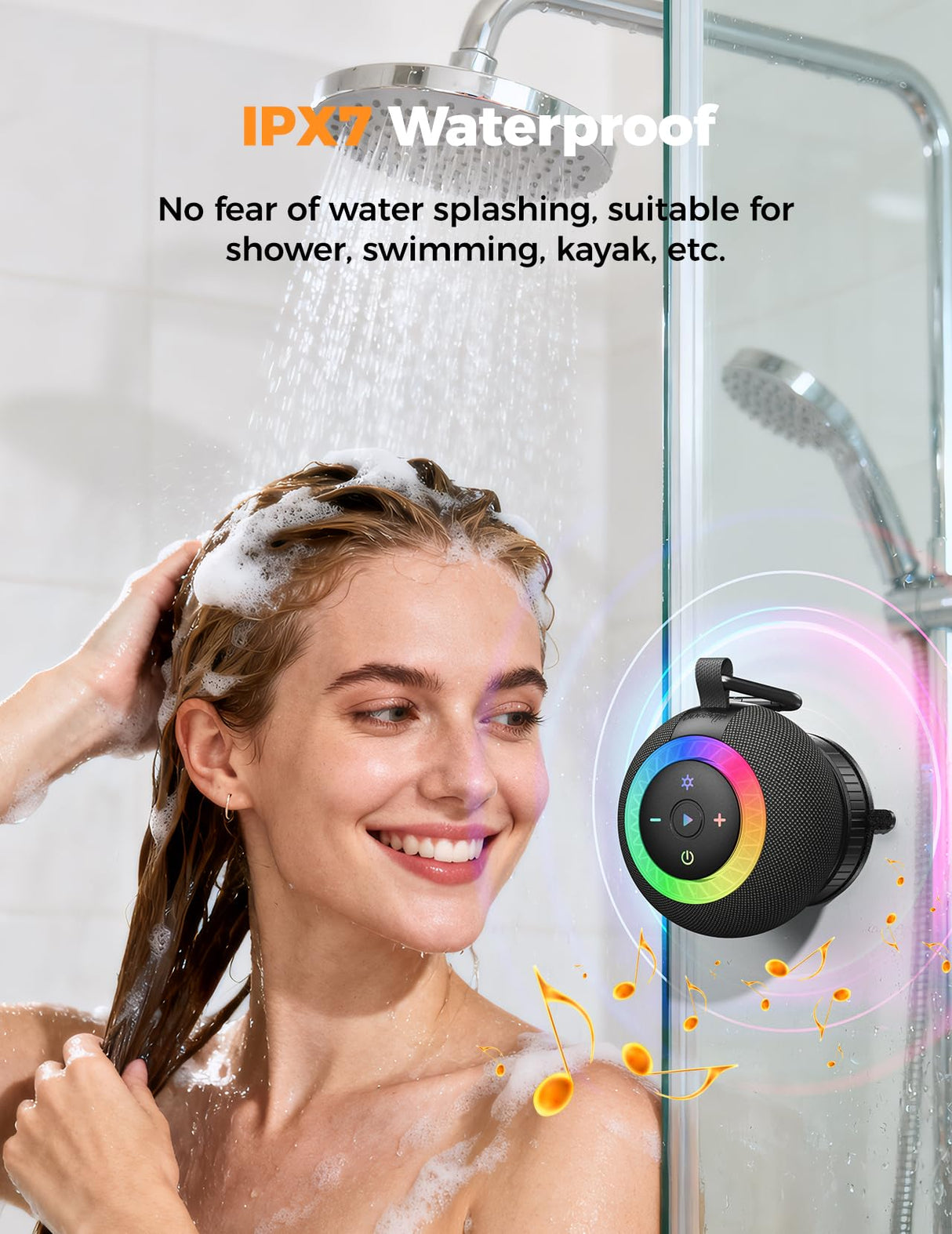 Stocking Stuffers for Men Teens Boys : Birthday Christmas White Elephant Gifts for Adults Women Girl Trendy Stuff, Shower Speaker Bluetooth Waterproof IPX7 Loud with Suction Cup, Cool Gadgets-Black