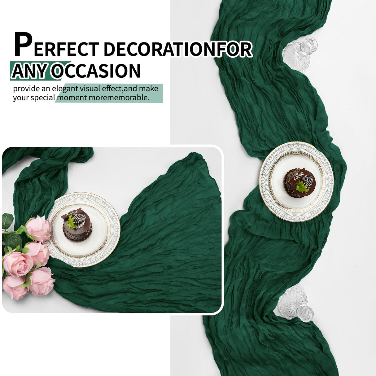 12 Pack Dark Green Cheesecloth Table Runner 10Ft, Christmas Table Runner 21.5 X 120 inch, Semi Sheer Cheese Cloth Fabric Boho Table Runner Bulk for Christmas Decorations,Bridal Shower,Wedding