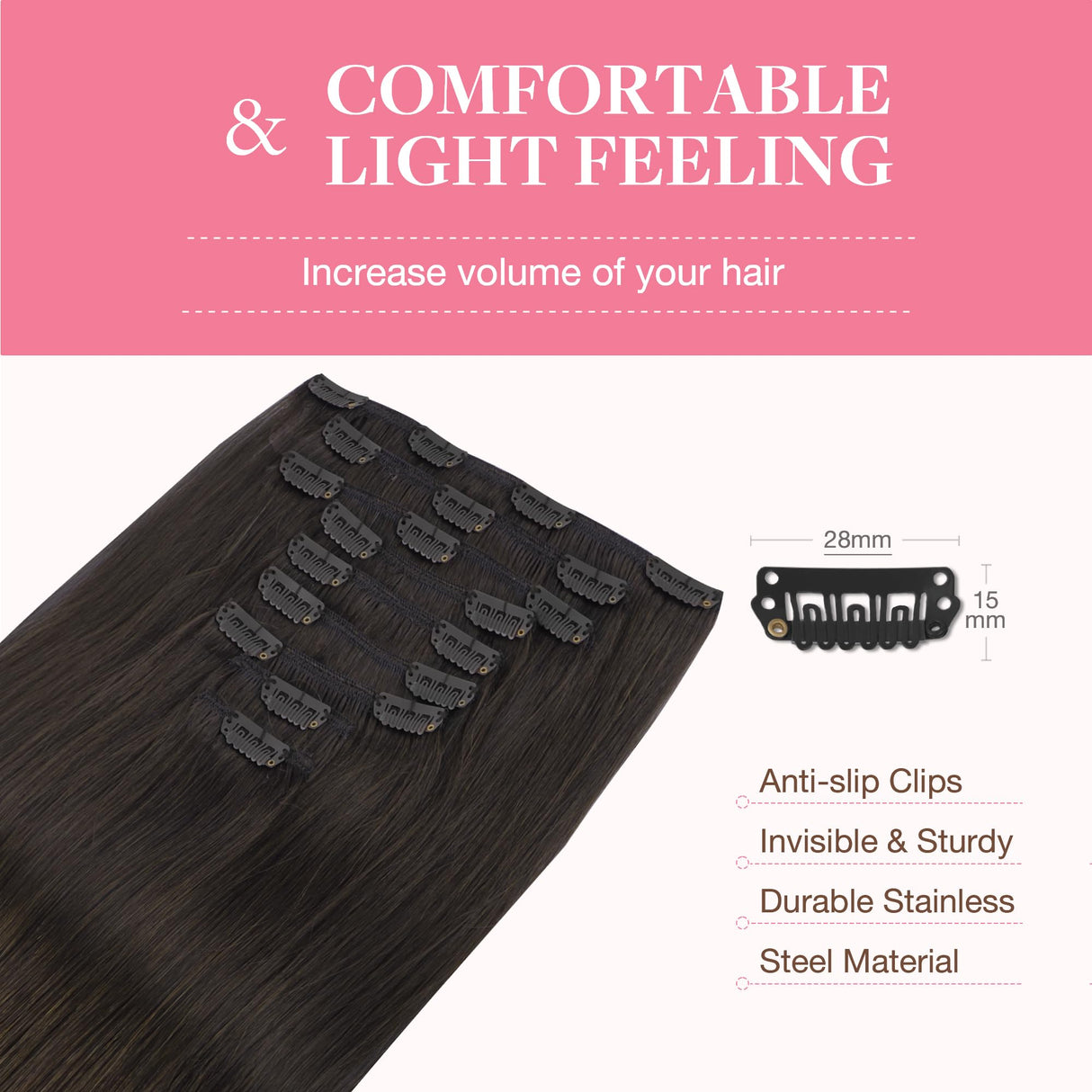 GOO GOO Clip in Hair Extensions Real Human Hair, Remy Human Hair Extensions Clip ins for Women, Natural Human Hair, 18inch 150g 9Pcs, 2 Dark Brown