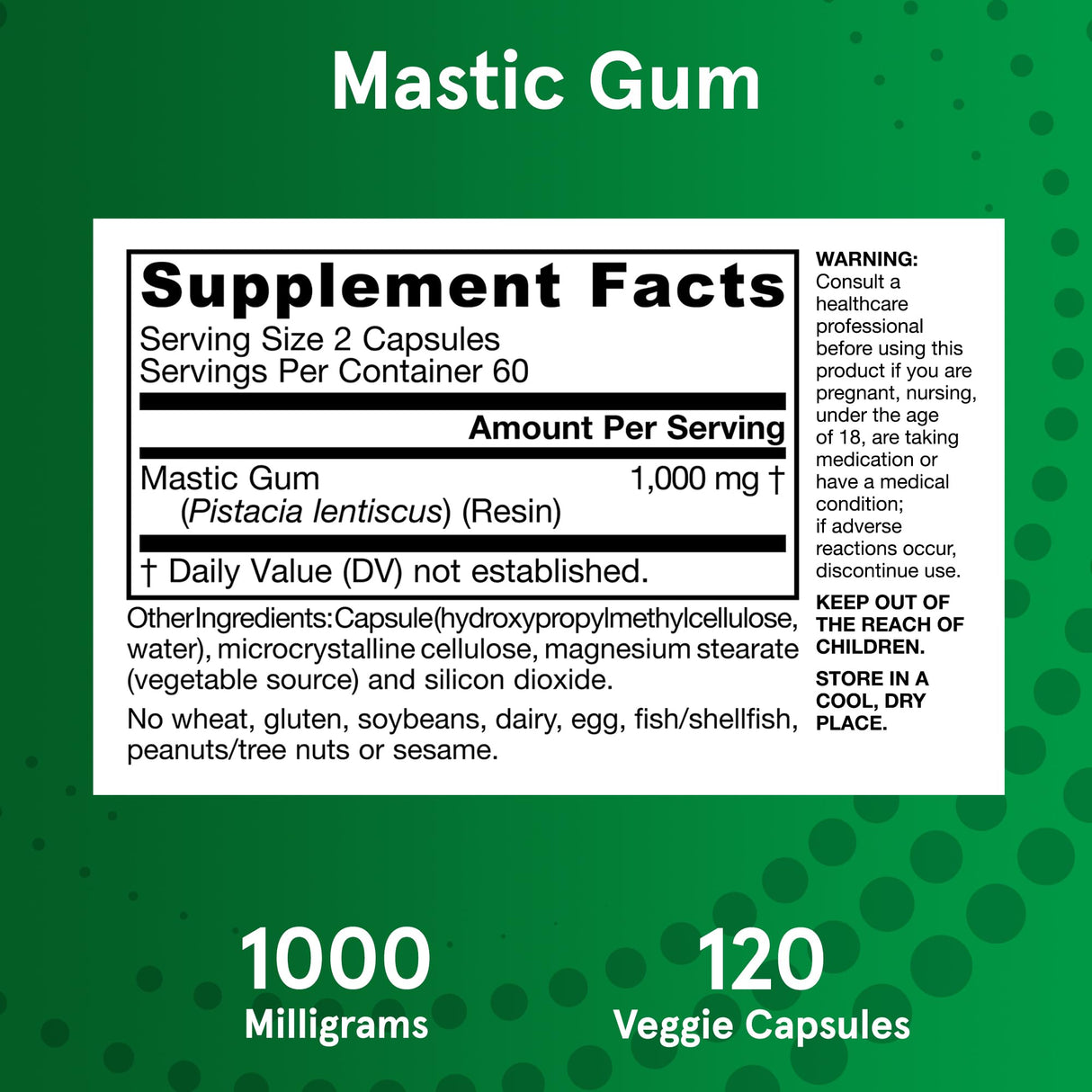Jarrow Formulas Mastic Gum 1000 mg, Dietary Supplement for Gastrointestinal Health Support, 120 Veggie Capsules, 60 Day Supply