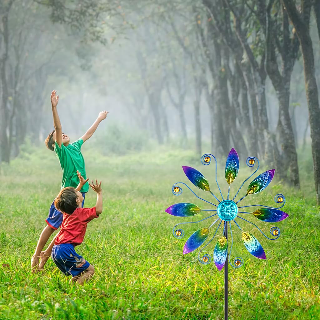 VEWOSTAR Metal Wind Spinners Outdoor 10” Dia Wind Spinners for Yard and Garden Kinetic Windmill Waterproof Wind Sculptures & Spinners for Patio Lawn Decor(37.8” H)