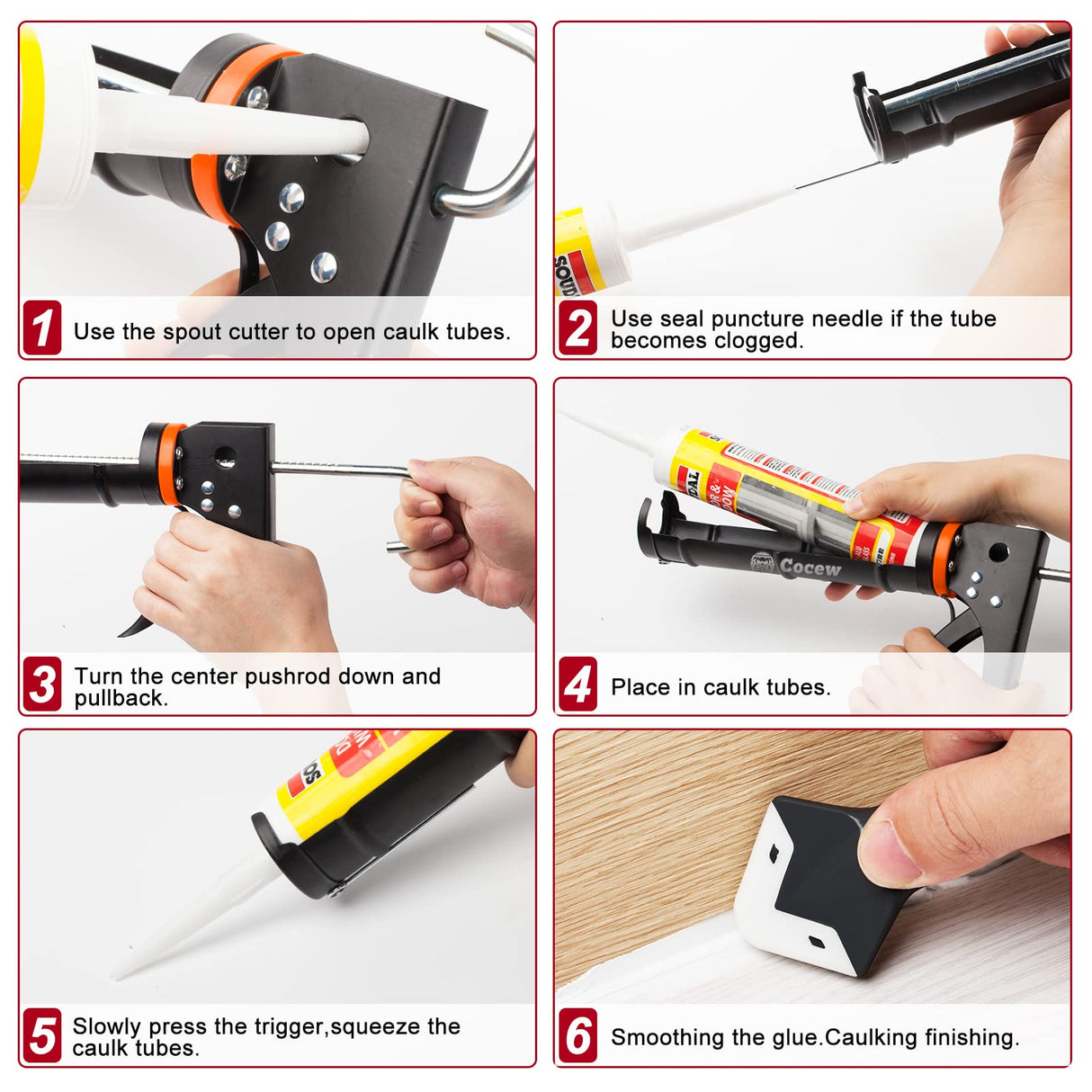 Caulk Gun Kit, Smooth Silicone Caulking Gun and Caulk Remover Tool, Sealant Finishing Tool Grout Scraper for Kitchen Bathroom Window Sink Joint, All in One with Gift Box