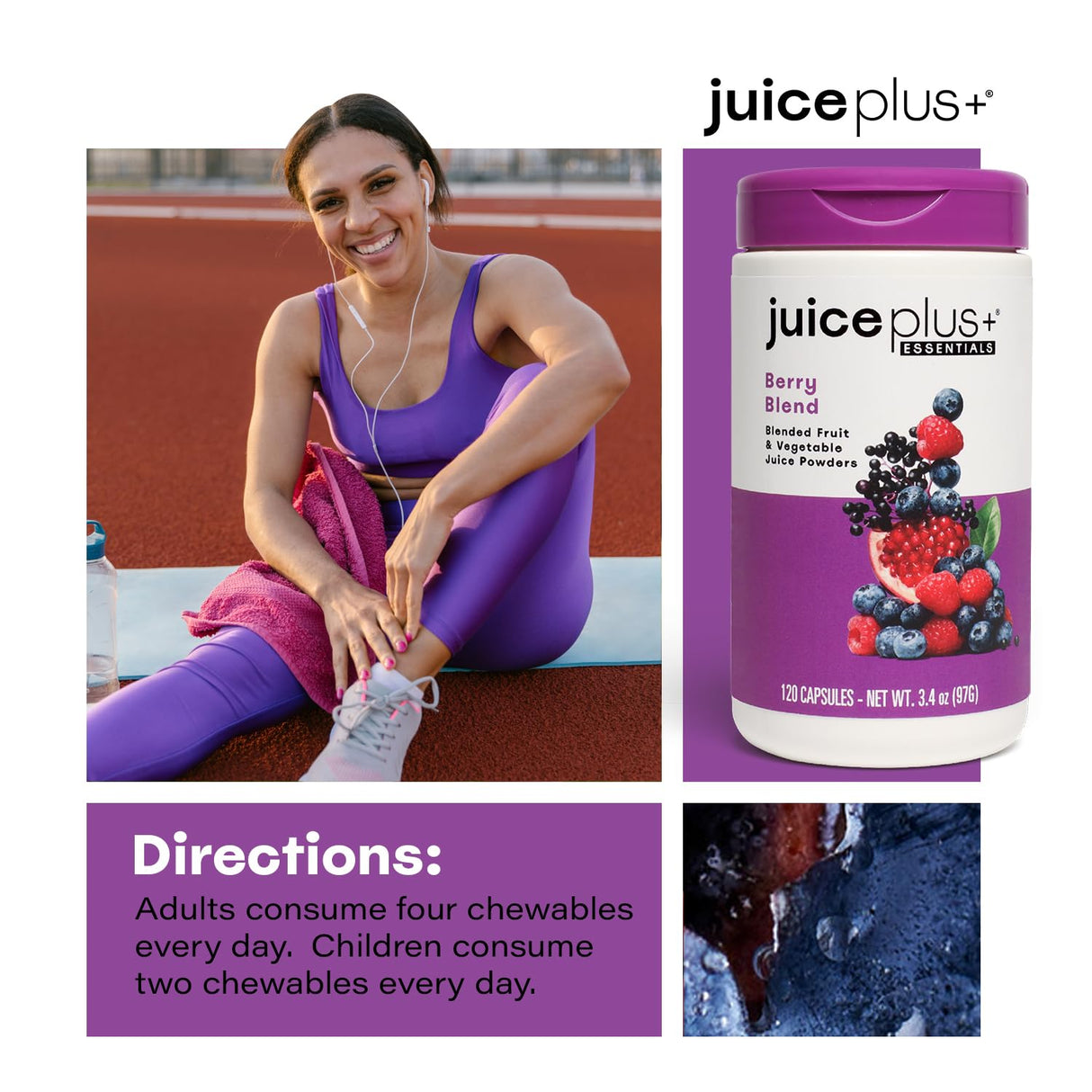 Juice Plus+ Berry Blend Soft Chews - Tasty, Vegan Gummies for All Ages - Nutrients from 12 Superfood Ingredients Including Elderberry, Raspberry, Bilberry, Blueberry & More - 120 Chewables