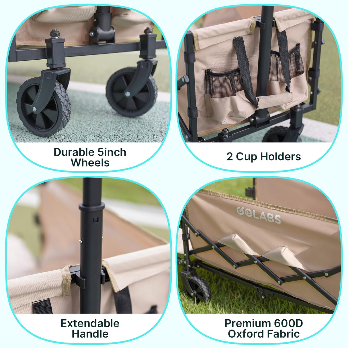 Golabs WA1 Collapsible Folding Wagon Cart, Max 220lb Load, Expands to 100L