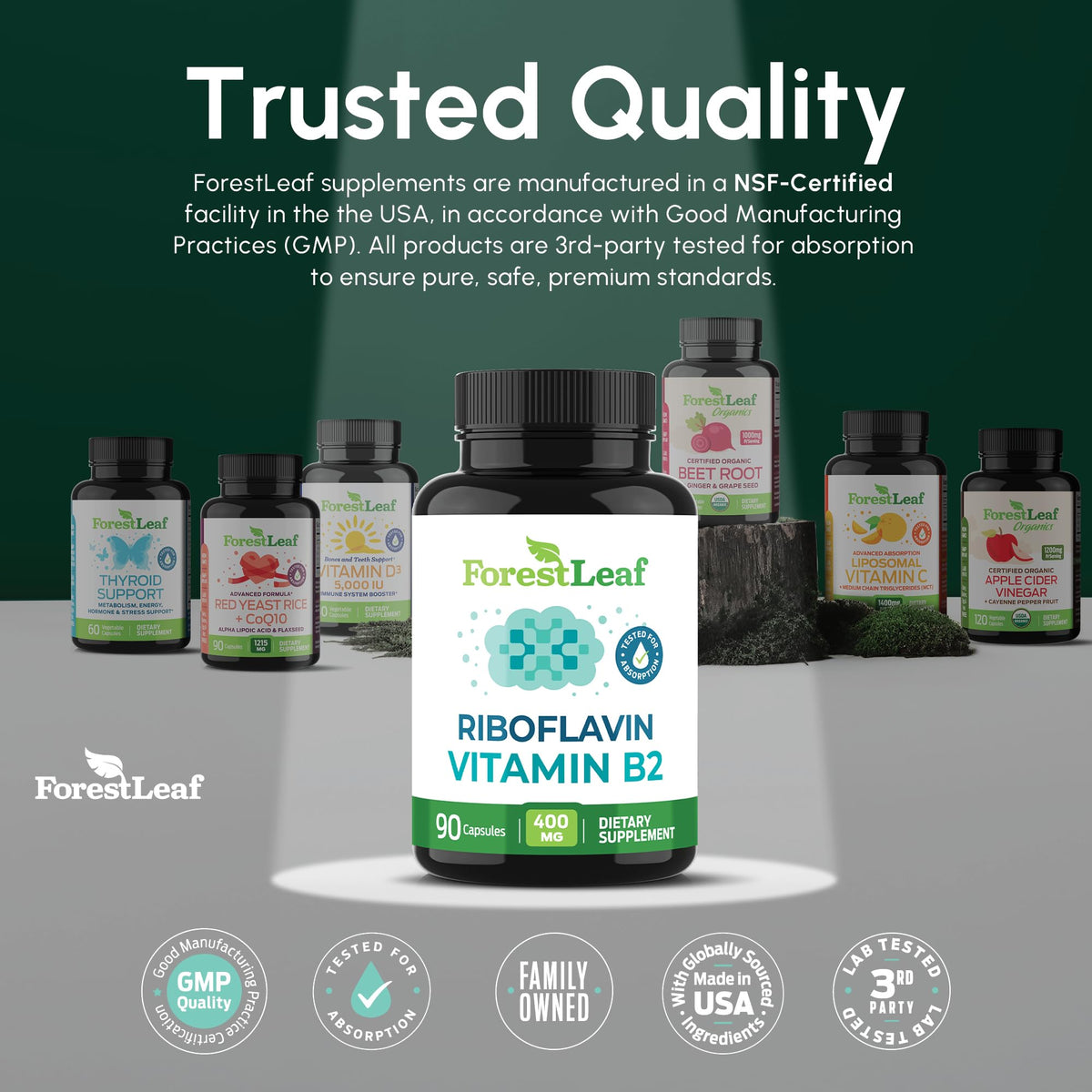 ForestLeaf Vitamin B2 Riboflavin 400mg, 90 Vegetarian Capsules