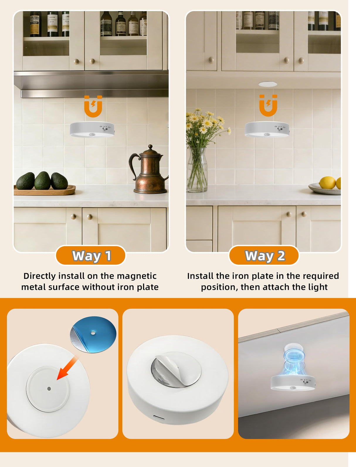 Under Cabinet Lighting, LED Puck Lights with Remote, Rechargeable Motion Sensor Lights Indoor, Dimmable Stick On Lights 3 Color Temps & 12 RGB Under Counter Lights for Kitchen, Closet White 6 Pack