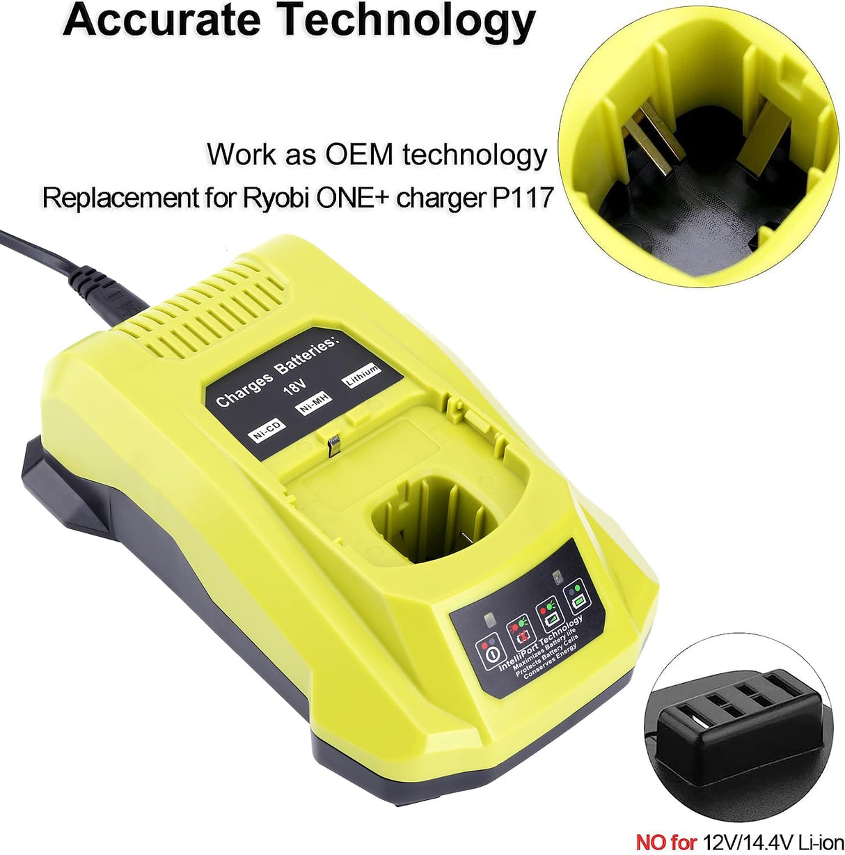 18-Volt P117 Rapid Charger Replace for Ryobi 12V-18V Battery One+ Lithium-Ion/NiCad/NiMh Battery P102 P108 P189 P197 P103 P105 P107 P190 P191 PBP002 PBP005