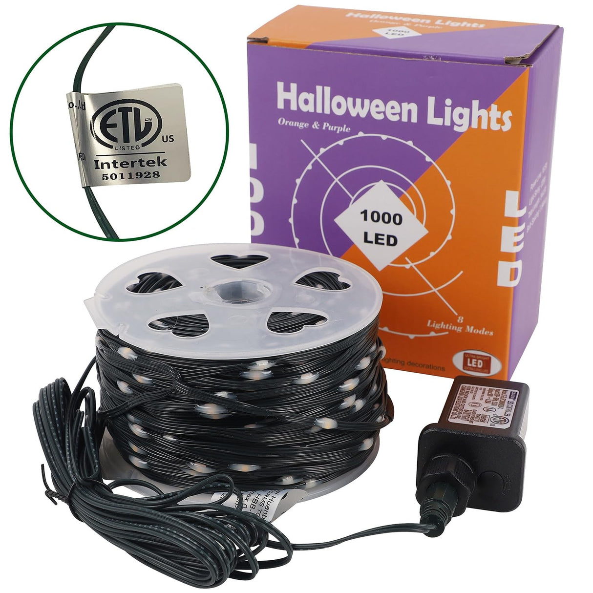WATERGLIDE Extra Long 328FT Halloween Lights, 1000 LED Outdoor Fairy String Lights, Green PVC Copper Wire Christmas Light, Plug in 8 Modes & Waterproof for Tree Party Home Yard Decor, Orange&Purple