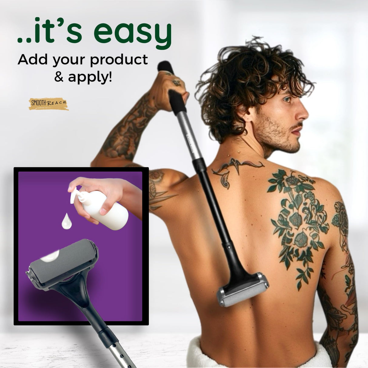 SMOOTH REACH Lotion Applicator for Back - Self Tanner and Sunscreen Application Roller - Works with Moisturizer, Cream, Ointment, Oil - Single