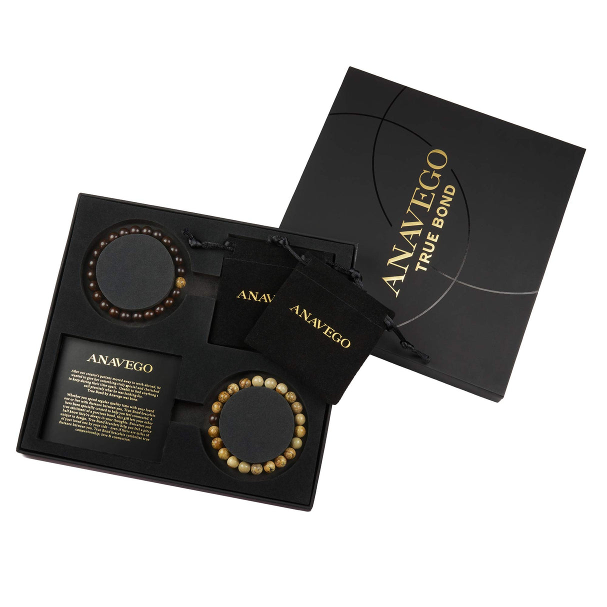 Anavego True Bond Matching Couples Bracelet Set with Storage Box. Wooden & Jasper 8 Millimeter Beaded. Unique 5 5th Year Marriage Wood Gifts for Him Her Boyfriend Girlfriend Husband Wife