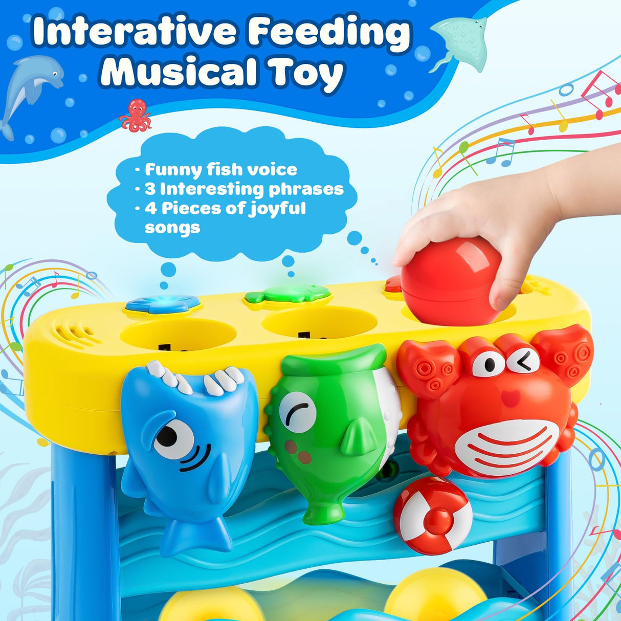 V-Opitos Musical Toys for 1, 2 Years Old Boys & Girls, Feeding Interactive Toys for Baby 12-18 Months, Montessori Education Toys, Perfect Toddler Christmas Birthday Gifts