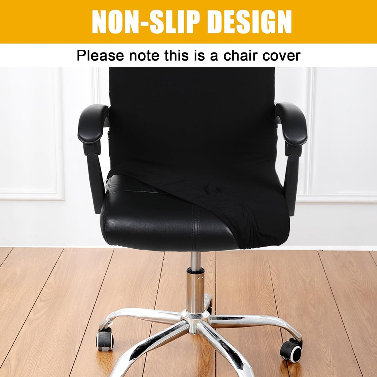 Smiry Stretch Printed Office Computer Chair Covers, Universal Desk Rotating Chair Slipcovers Removable Washable, Soft Fit Anti-Dust Spandex Protector Cover with Zipper, Black