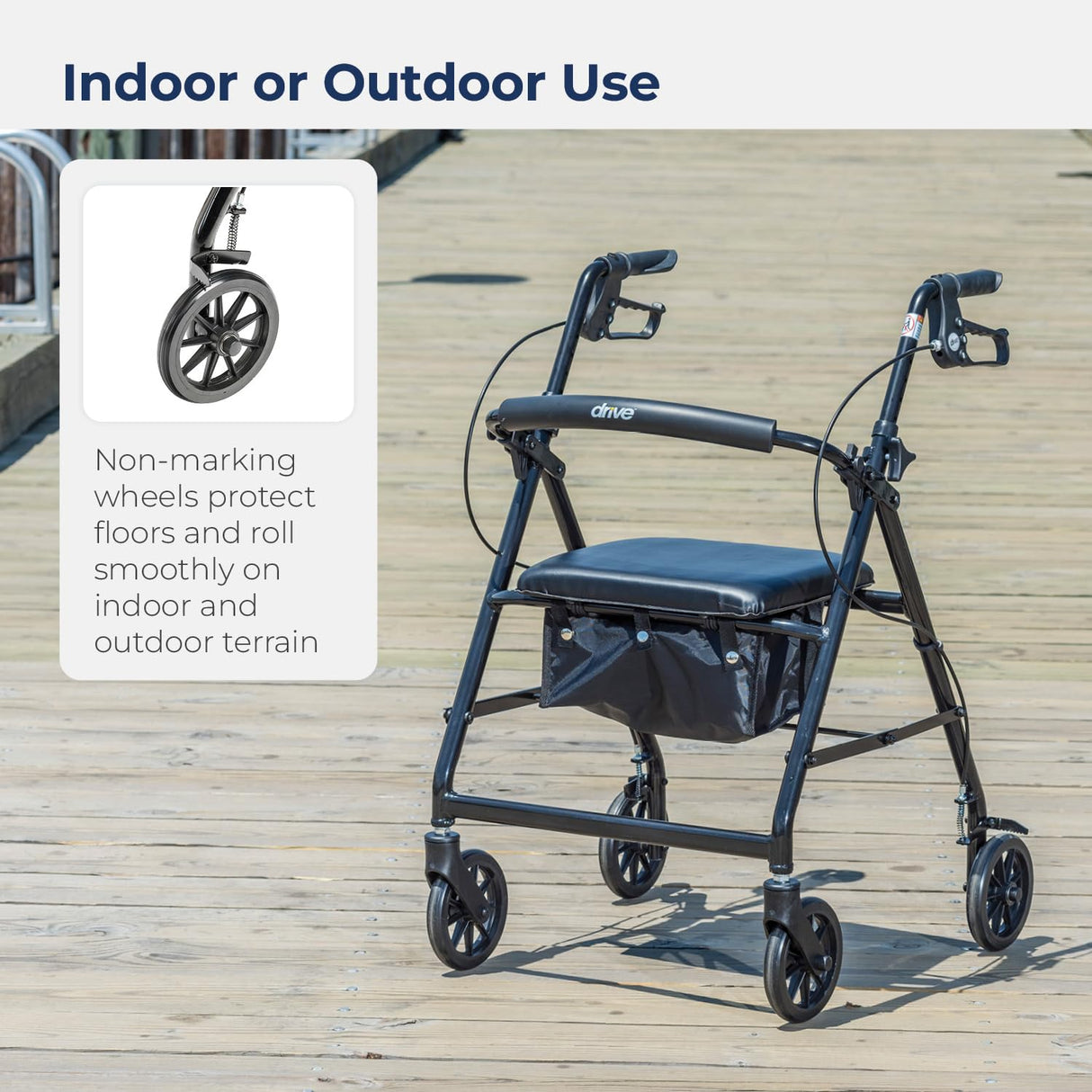 Drive Medical R726BK Foldable Rollator Walker with Seat, Black