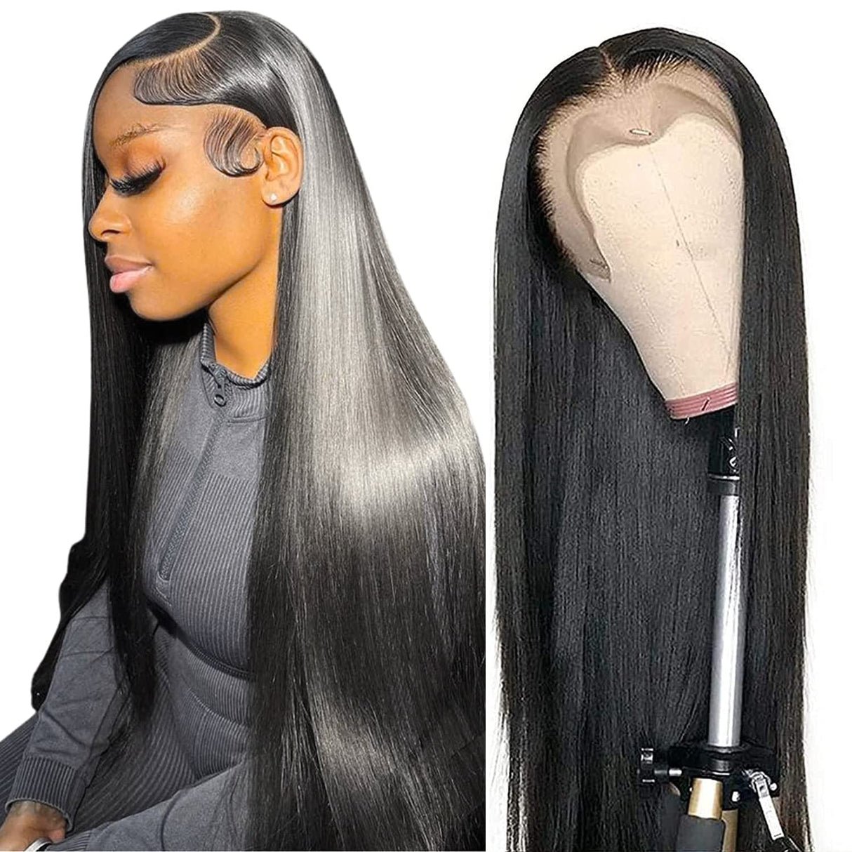 13x6 Straight Lace Front Wigs Human Hair HD Transparent Lace Front Human Hair Wigs for Black Woman Brazilian Lace Frontal Wigs Human Hair Glueless Wigs Human Hair Pre Plucked Natural Color 32inch