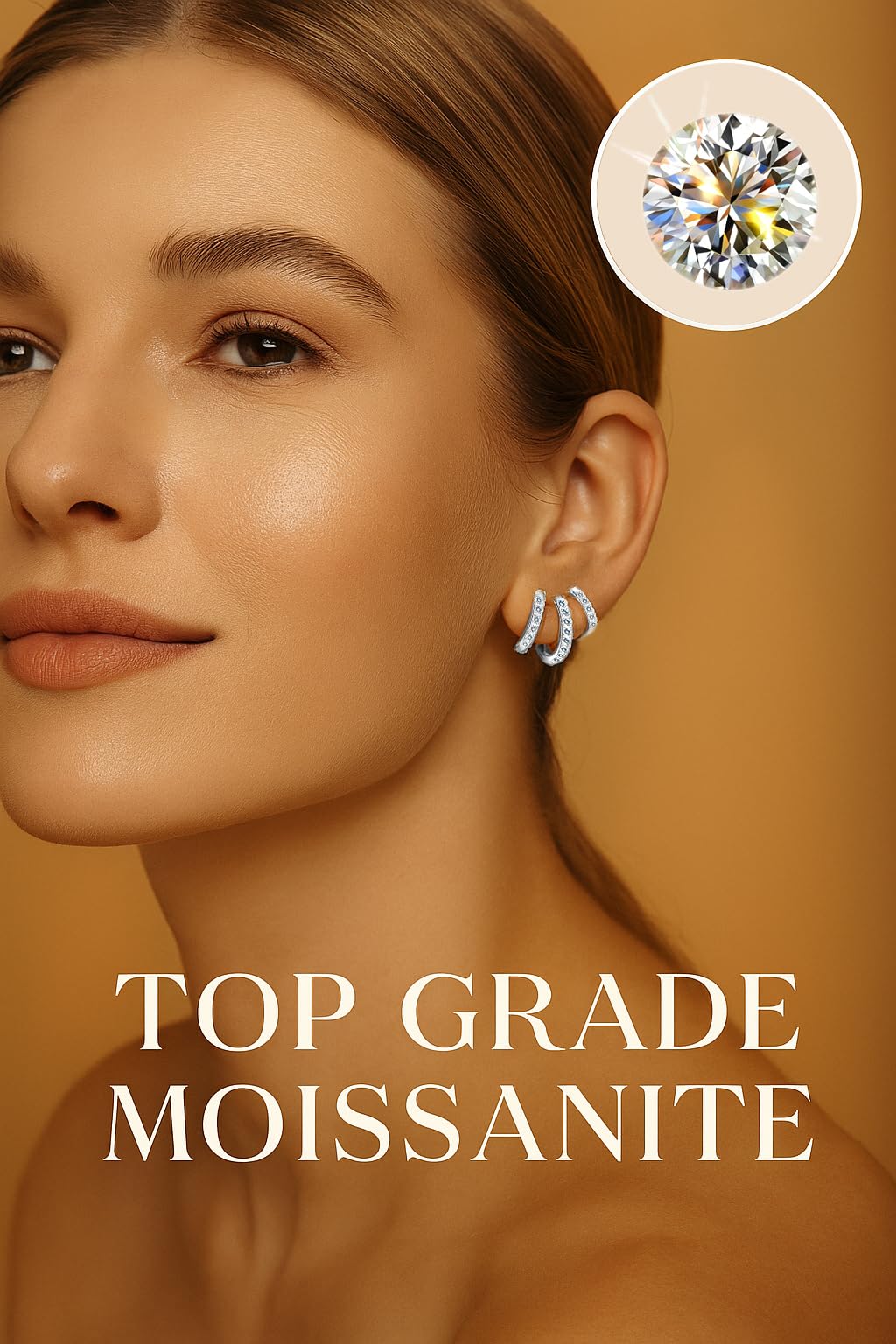 VOJO Moissanite Titanium Huggie Hoop Earrings for Women (White Gold)