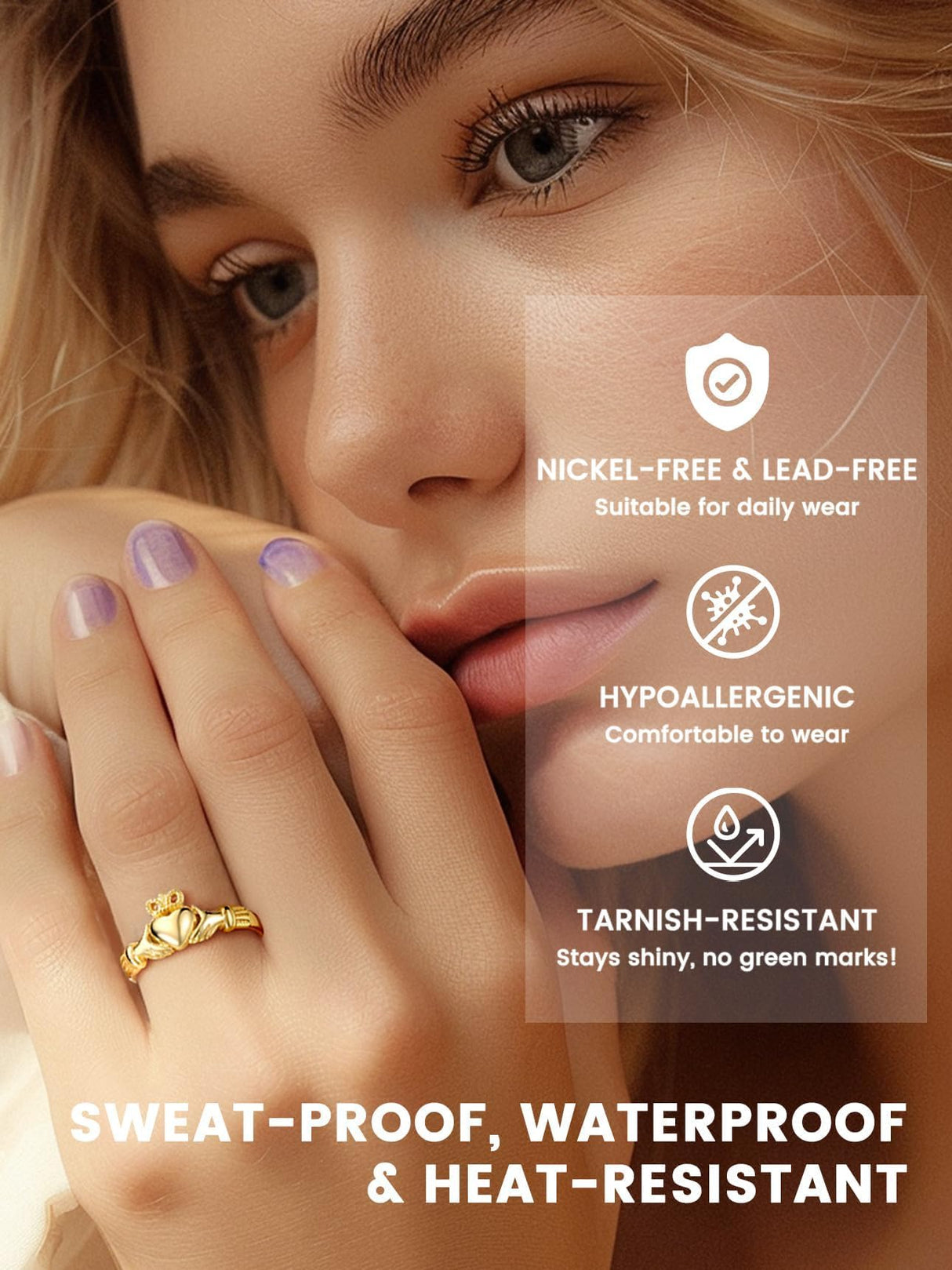 Bestyle Gold Claddagh Rings for Women Hypoallergenic Sterling Silver Women Gold Rings, Irish Infinity Love Ring Promise Ring for Her, Dainty Silver Gold Rings for Women