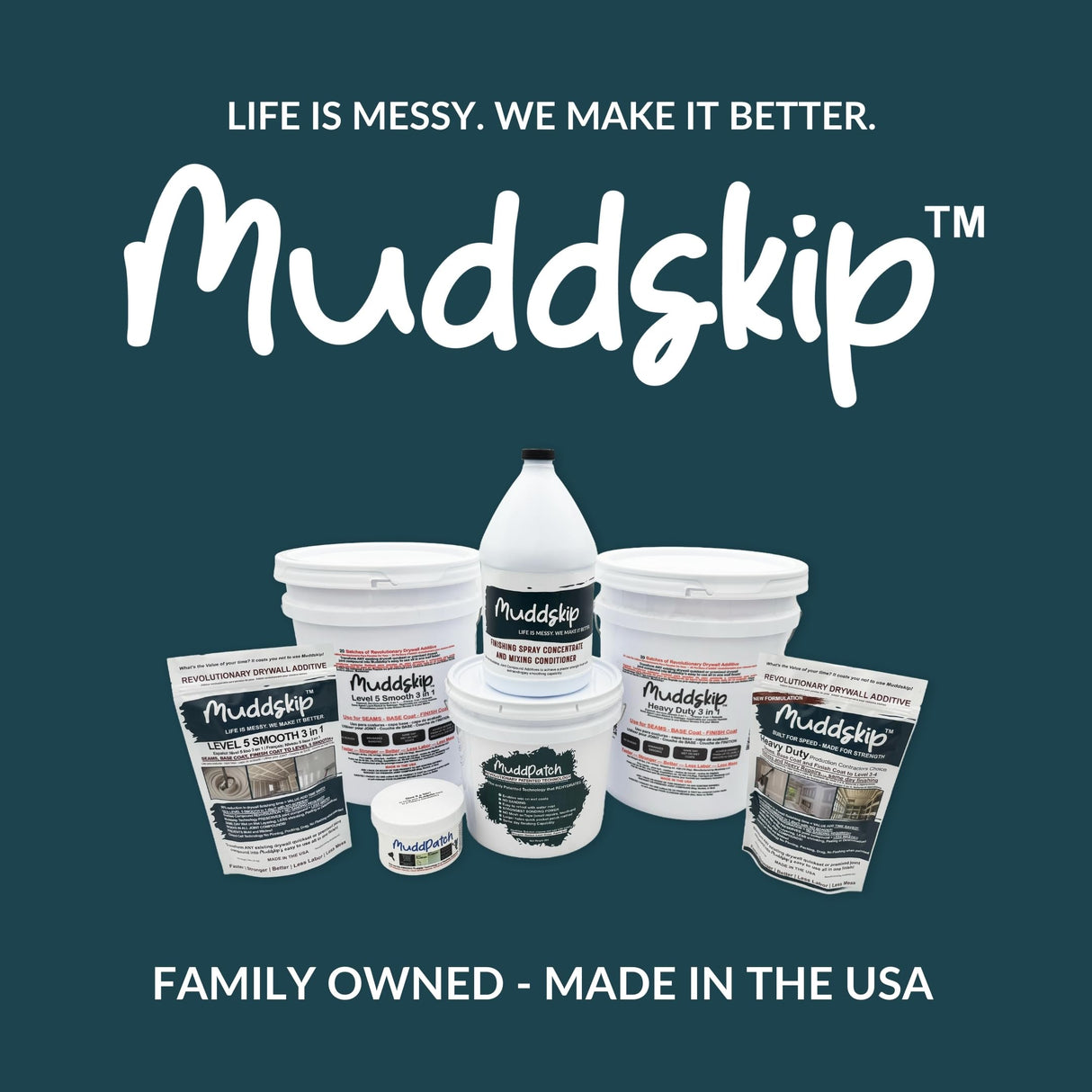 MuddSkip Smooth Drywall Additive Powder, 40 lbs in 5-Gallon Bucket | Level 5+ Finish, No Sanding Required, Same-Day Wet-on-Wet Coats | Made in USA