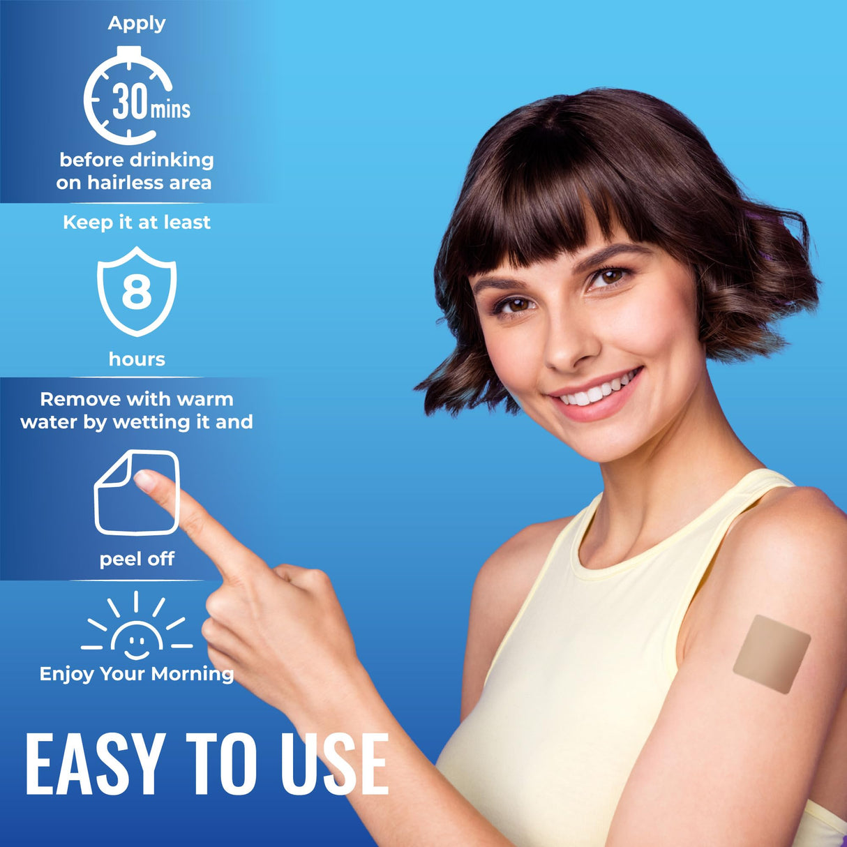 YETAIM Recovery Patches for Women Men: 48-Pack Energy Boost Fast Recovery - Day Night Party Support - Apply on Arm Neck Wrist Back for Party Fun Morning Revival - Clear Blue