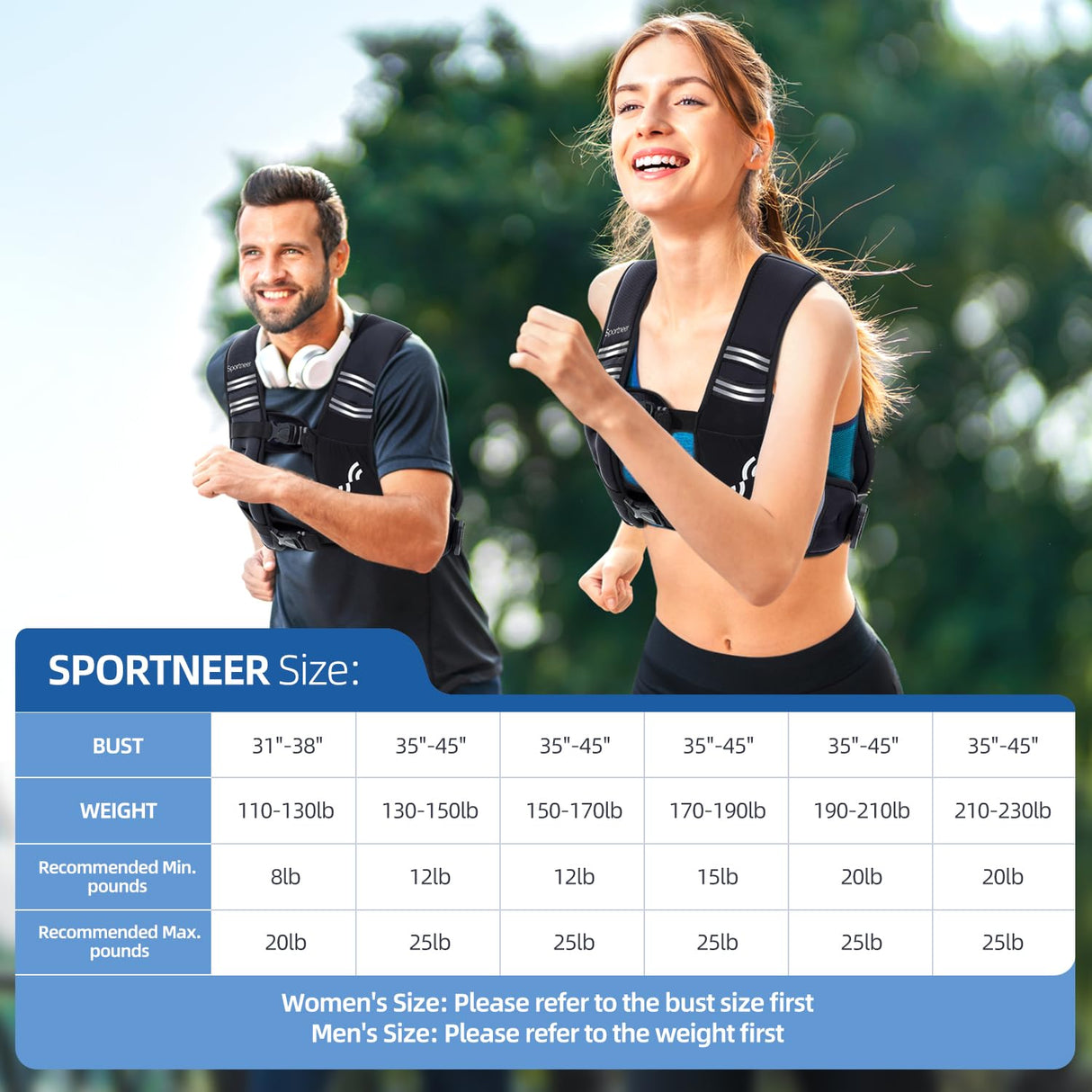 Weighted Vest for Men and Women: Sportneer 20lbs Weight Vest with Reflective Stripe Running Vest with Pocket for Workout Strength Training Fitness Muscle Building Weight Loss Weightlifting Black