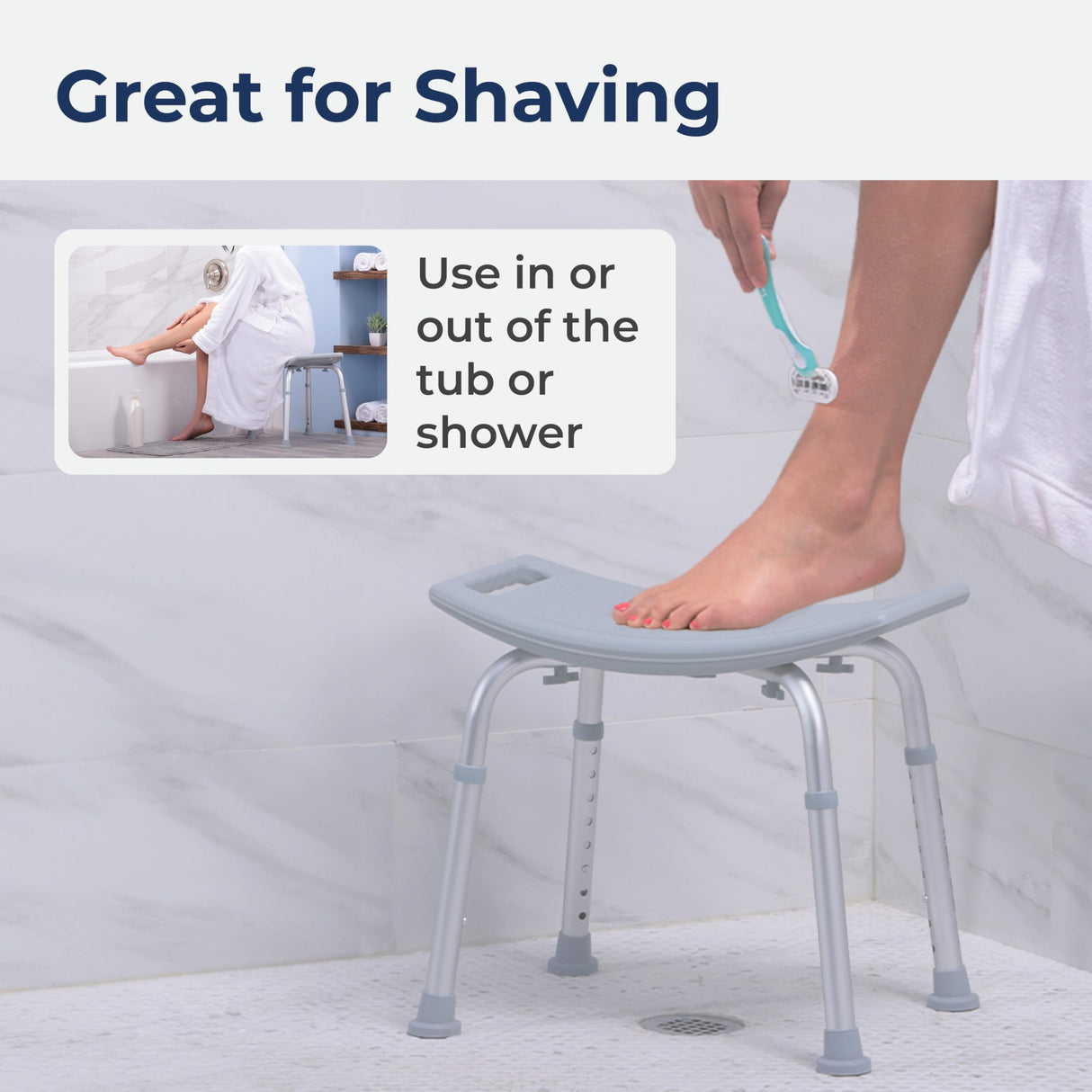 Drive Medical RTL12203KDR Shower Chair, Adjustable Shower Stool with Suction Feet, Shower Seat for Inside Tub, Bathroom Bench, 300 LB Weight Capacity