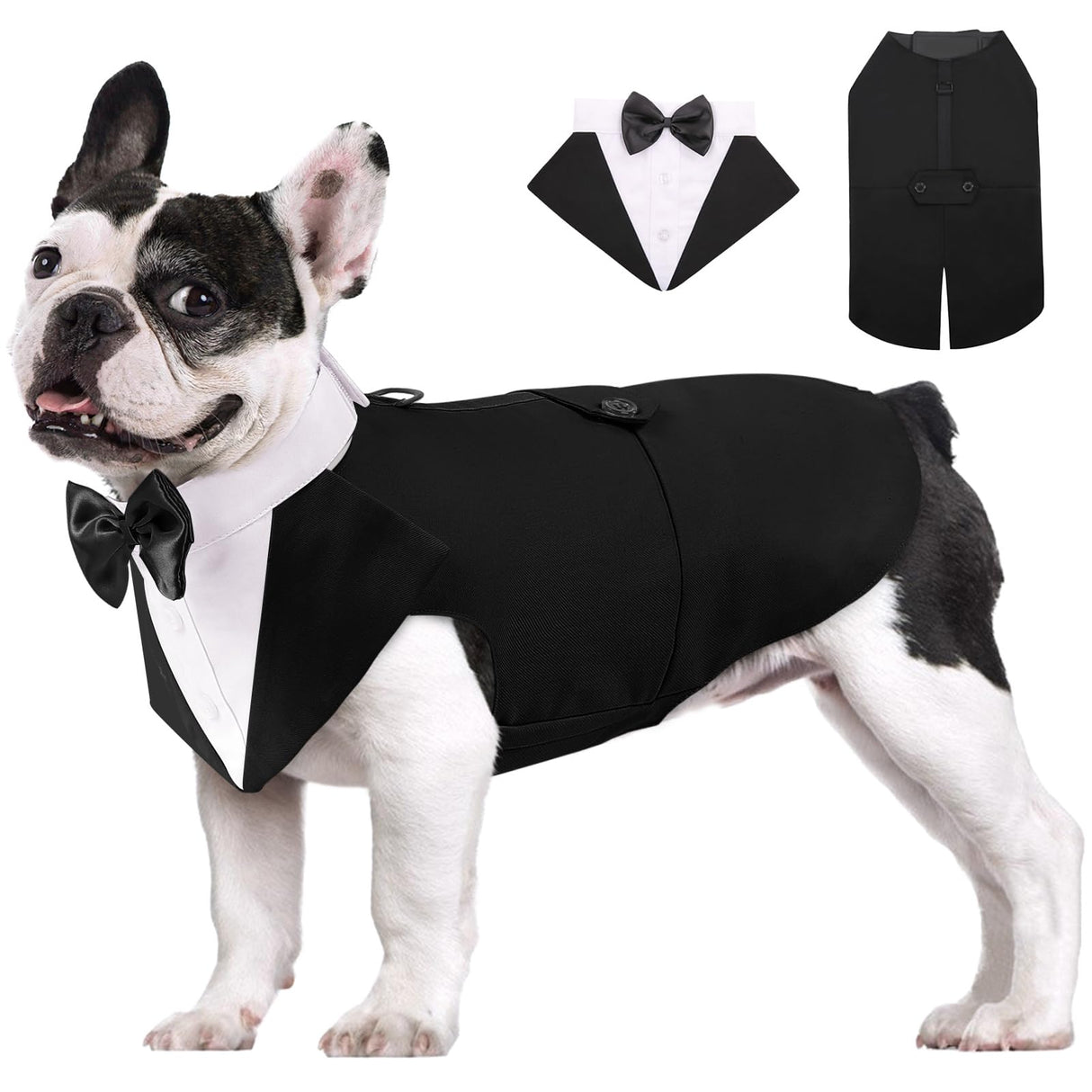 AOFITEE Dog Tuxedo Formal Dog Suit and Bandana Set, Gentle Dogs Wedding Party Suit Bow Tie Shirt, Tuxedo for Small Dogs Costume Outfit with Detachable Bowtie Collar for Christmas Halloween Dress Up