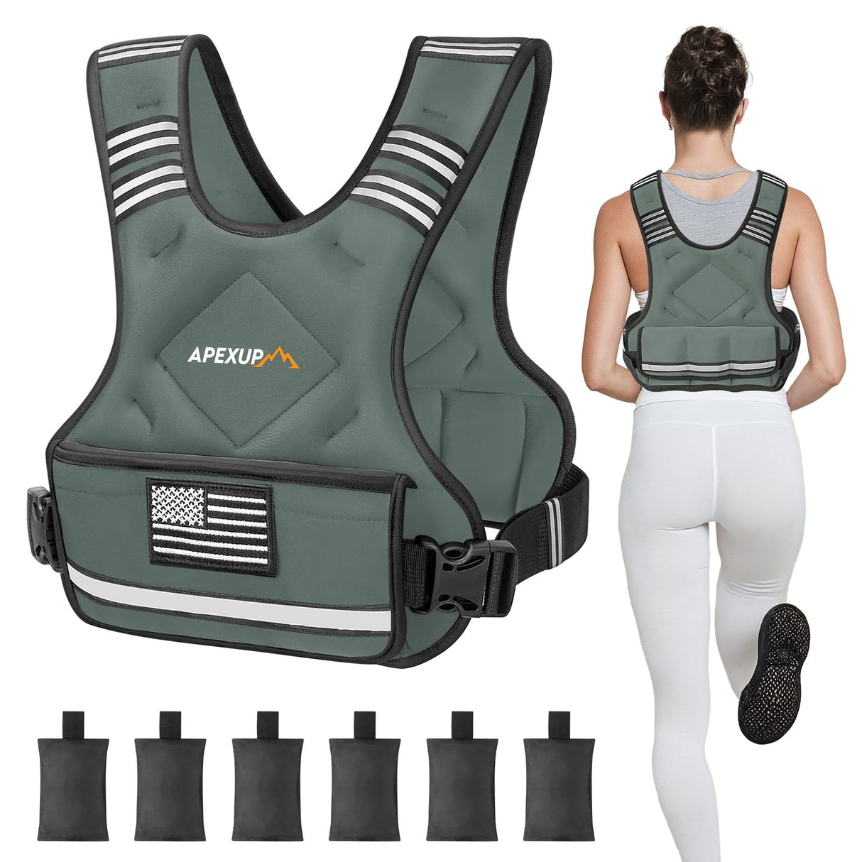 APEXUP Adjustable Weighted Vest, 4-10lb/12-18lb/20-32lb Vest with 6 Ironsand Weights and Large Pocket, Weight Vest for Men Women Strength Training, Running, Walking (12-18lb, Grey)