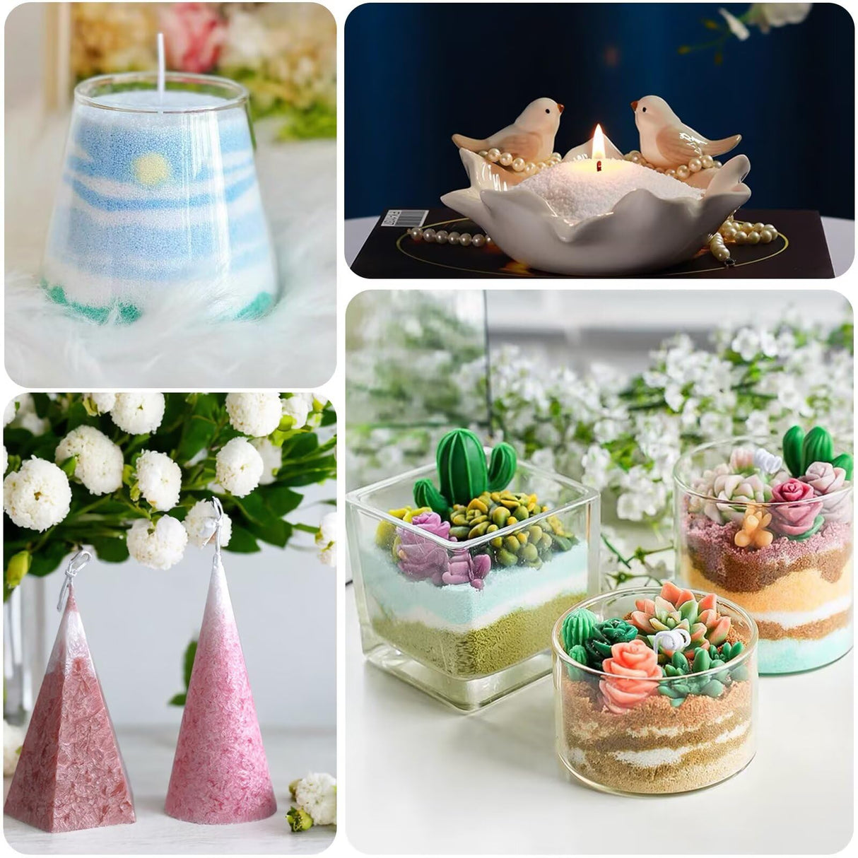 Aufien Candle Sand with Wicks, 21.4 Oz Pearled Candle, DIY Bead Powder Sand Wax Making kit Refillable Non Toxic for Handmade, Wedding and Halloween Christmas Decorations White Unscented